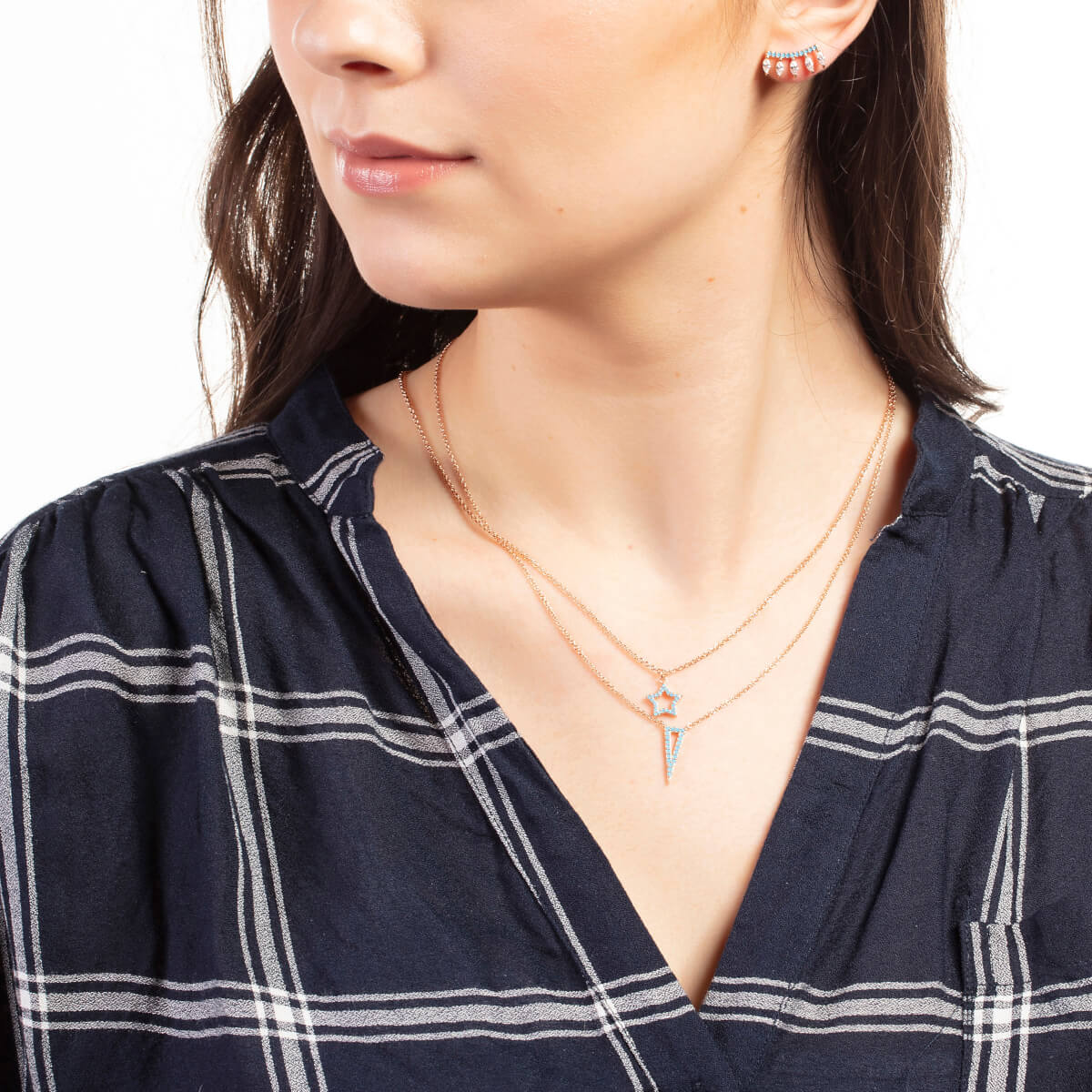 Elegant Confetti Women's 18K Rose Gold Plated Simulated Turquoise Triangle Pendant Necklace 18k Rose Gold - Image 3