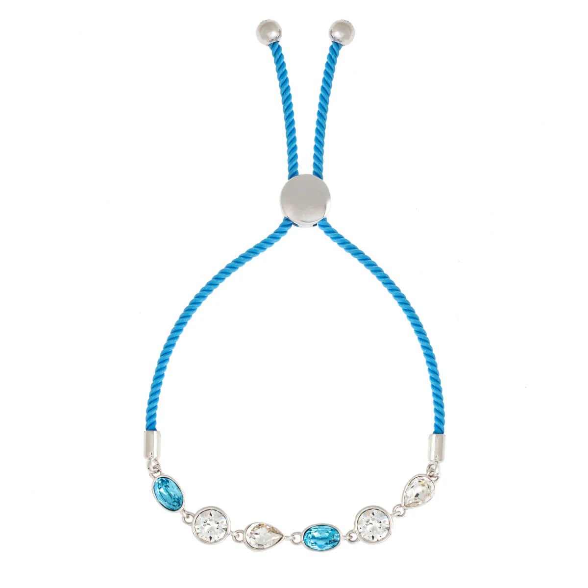 Elegant Confetti Women's 18K White Gold Plated Blue and White Swarovski Crystal Adjustable Bolo Blue Rope Bracelet 18k White Gold