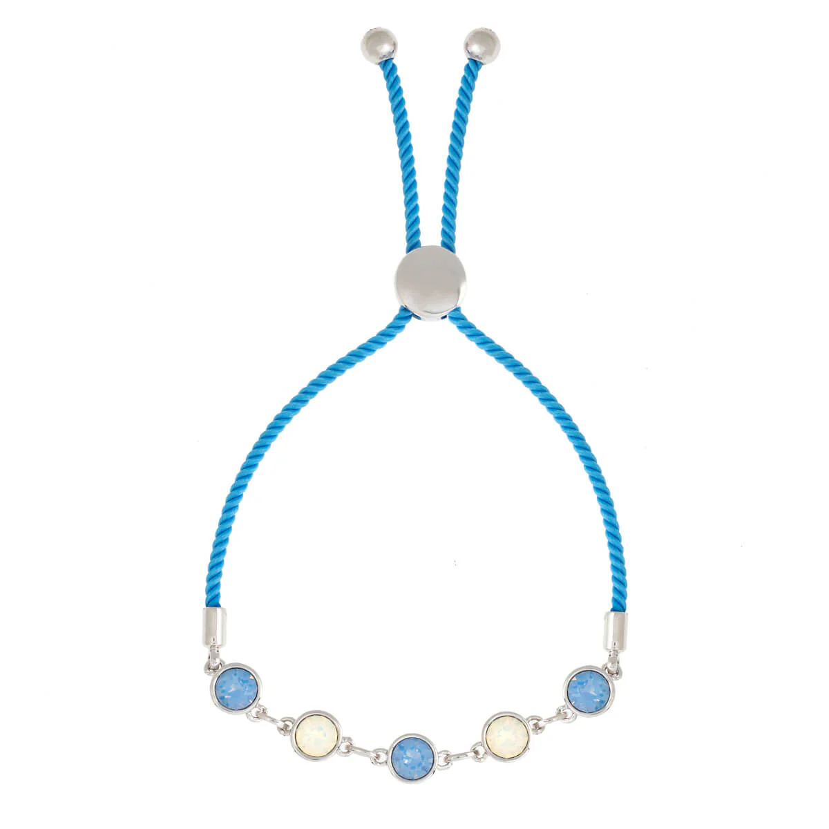 Elegant Confetti Women's 18K White Gold Plated Blue and White Swarovski Crystal Adjustable Bolo Blue Rope Bracelet 18k White Gold