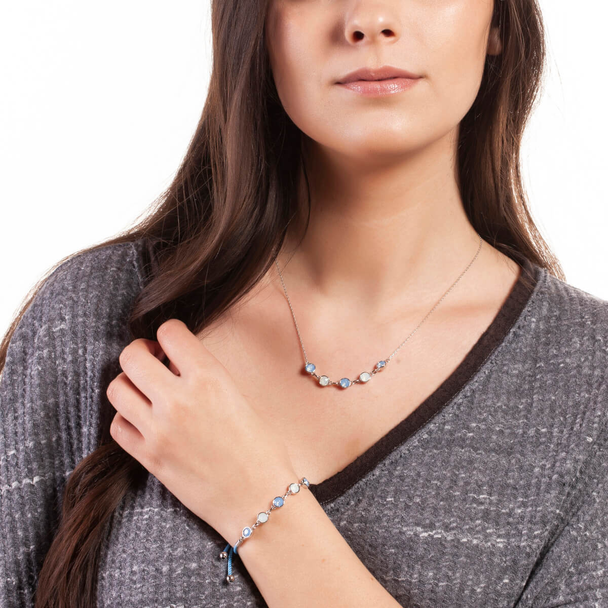 Elegant Confetti Women's 18K White Gold Plated Blue and White Swarovski Crystal Adjustable Bolo Blue Rope Bracelet 18k White Gold - Image 3