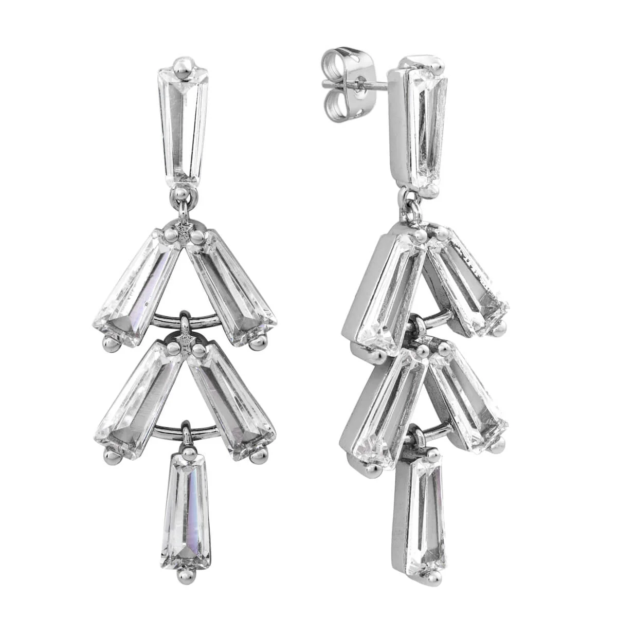 Elegant Confetti Women's 18K White Gold Plated CZ Simulated Baguette Diamond Dangle Earrings 18k White Gold