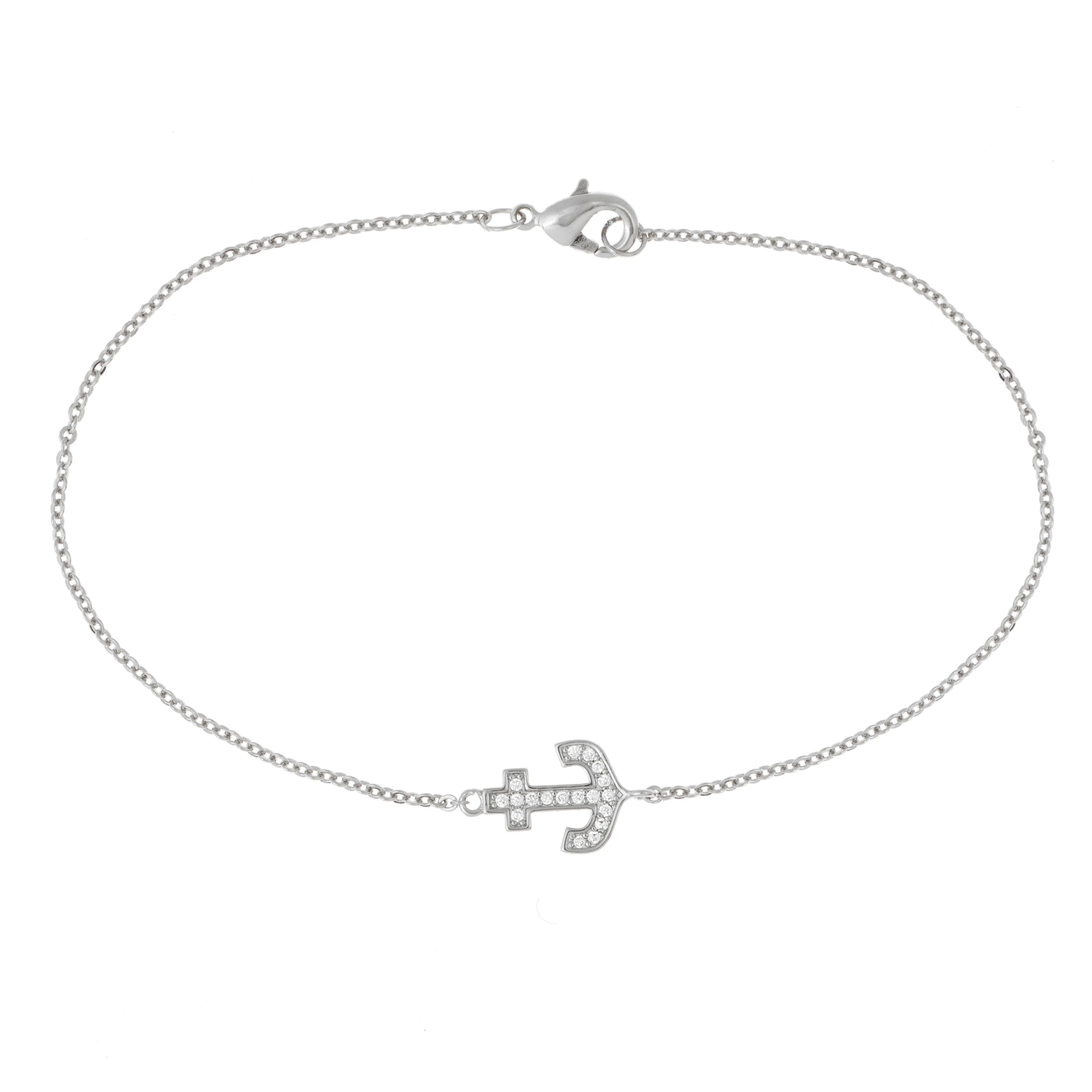 Elegant Confetti Women's 18K White Gold Plated CZ Simulated Diamond Anchor Pendant Bracelet 18k White Gold