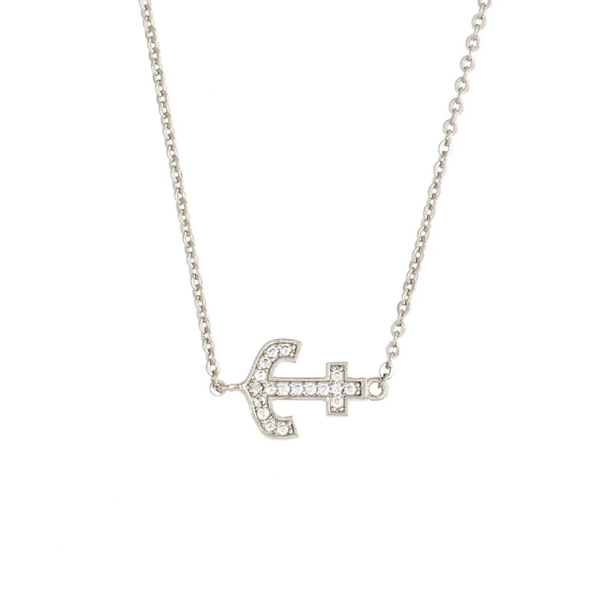 Elegant Confetti Women's 18K White Gold Plated CZ Simulated Diamond Anchor Pendant Necklace 18k White Gold