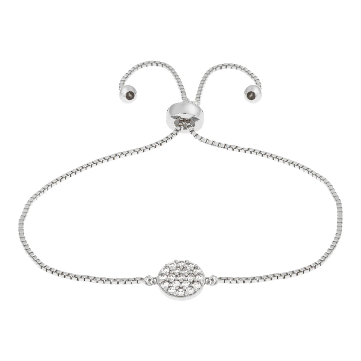 Elegant Confetti Women's 18K White Gold Plated CZ Simulated Diamond Circle Adjustable Bolo Bracelet 18k White Gold