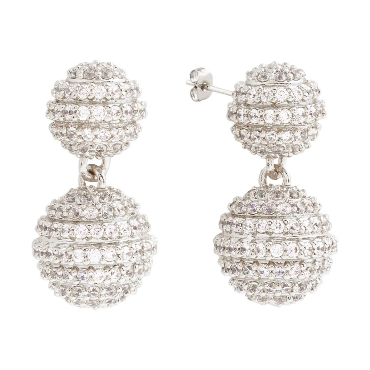 Elegant Confetti Women's 18K White Gold Plated CZ Simulated Diamond Pave Ball Drop Statement Earrings 18k White Gold