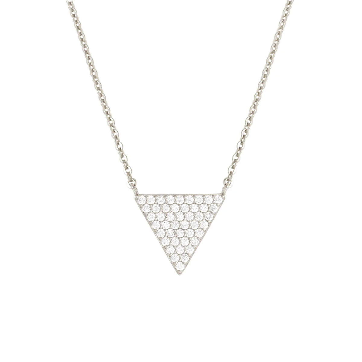 Elegant Confetti Women's 18K White Gold Plated CZ Simulated Diamond Pave Triangle Pendant Necklace 18k White Gold