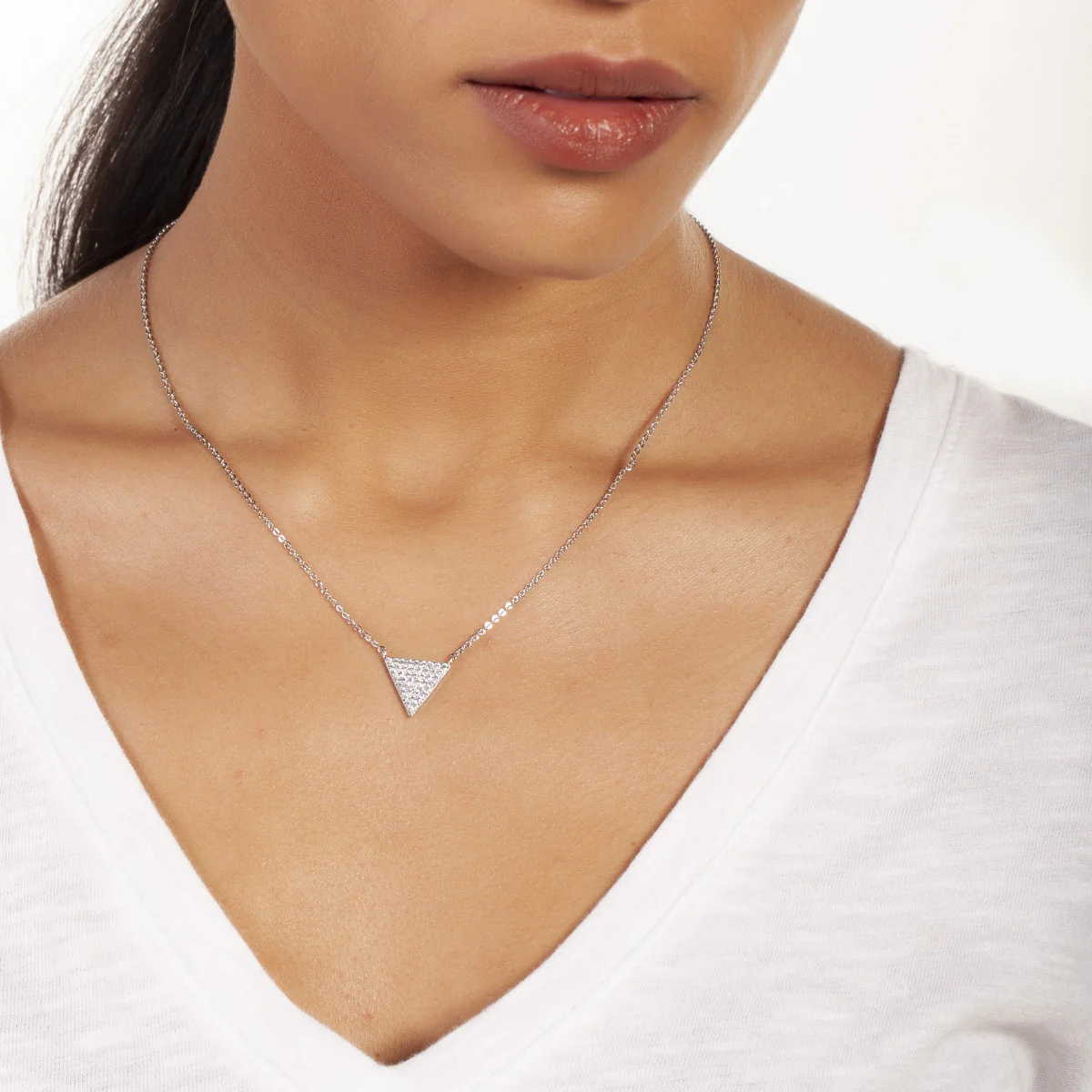 Elegant Confetti Women's 18K White Gold Plated CZ Simulated Diamond Pave Triangle Pendant Necklace 18k White Gold - Image 2