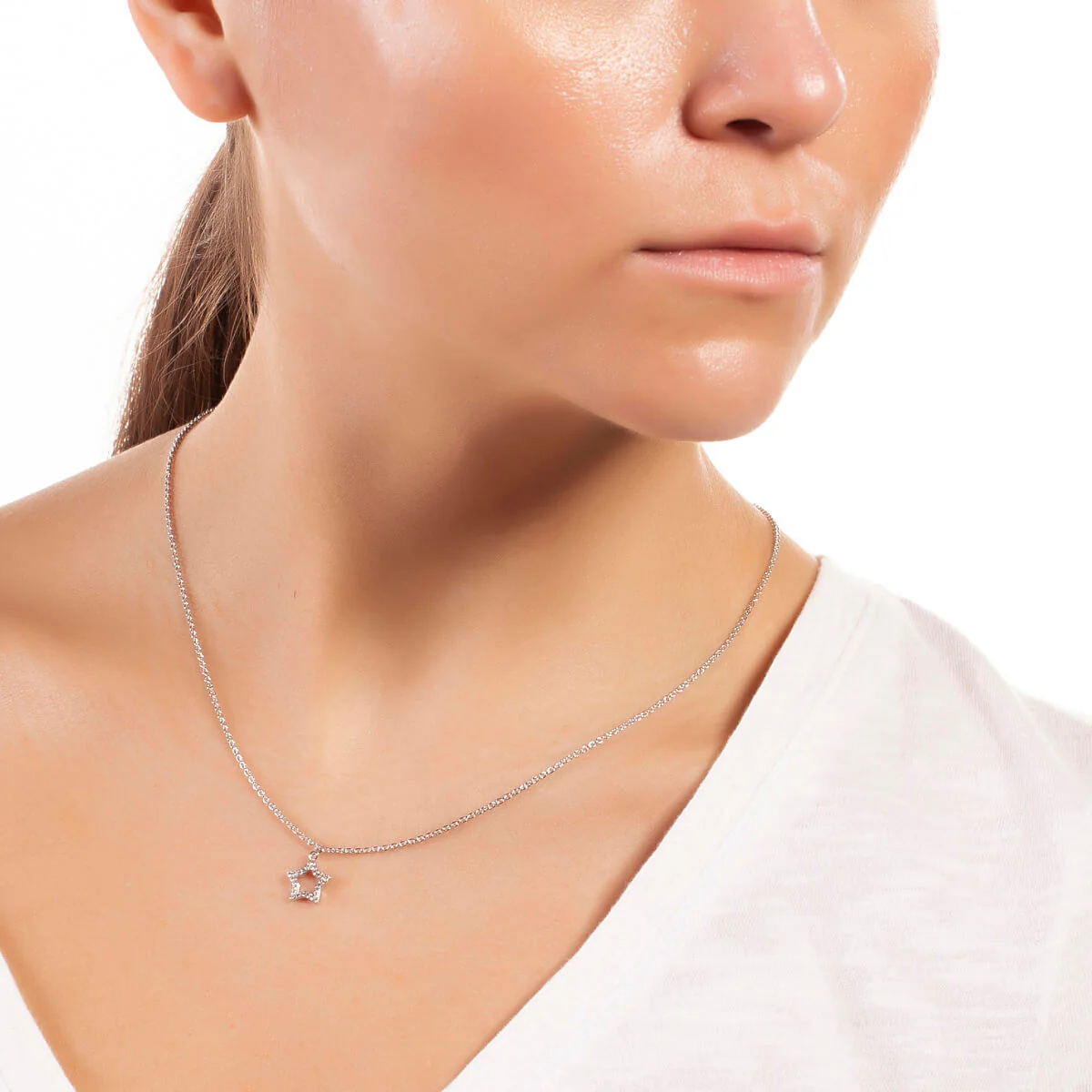 Elegant Confetti Women's 18K White Gold Plated CZ Simulated Diamond Star Pendant Necklace 18k White Gold - Image 2