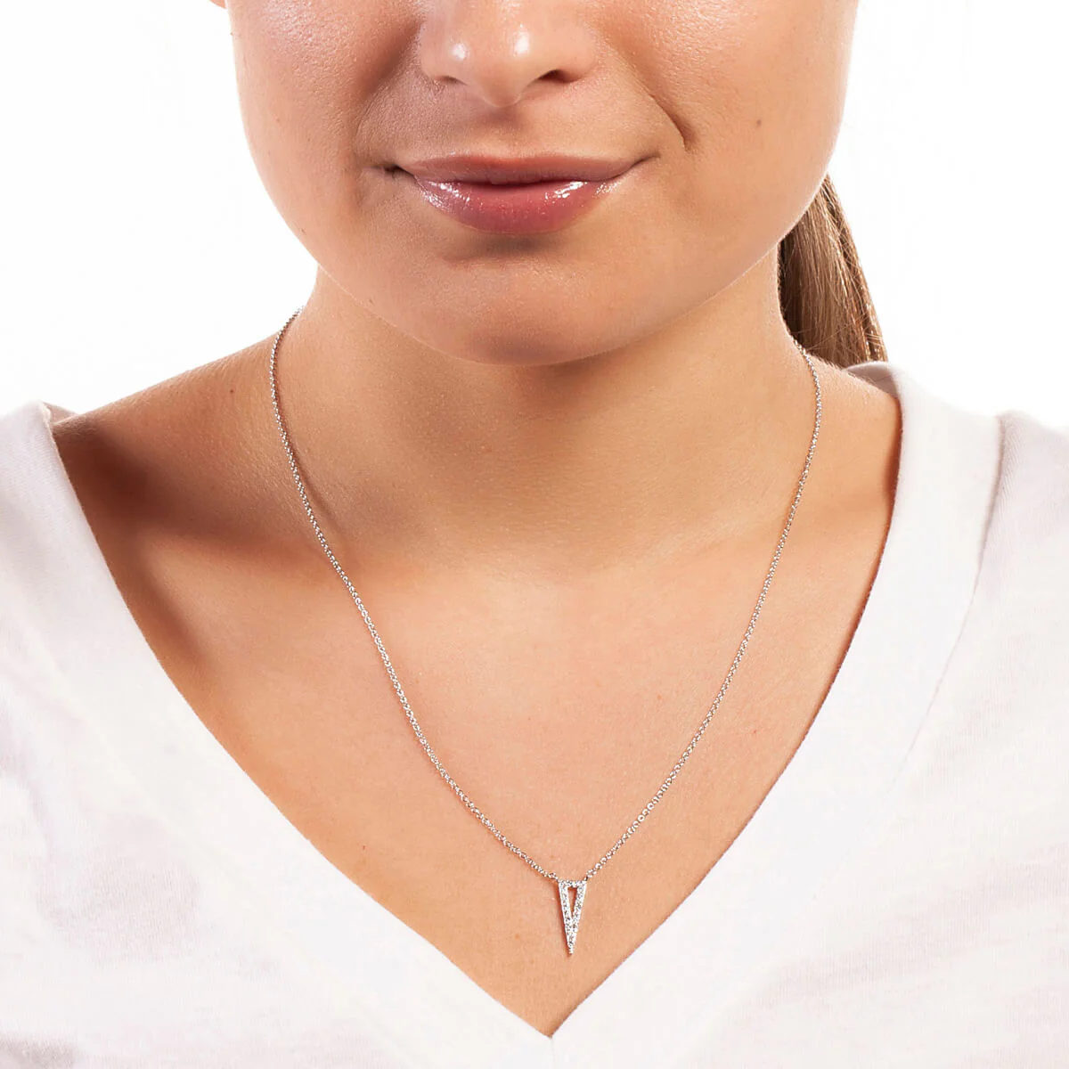 Elegant Confetti Women's 18K White Gold Plated CZ Simulated Diamond Triangle Pendant Necklace 18k White Gold - Image 2