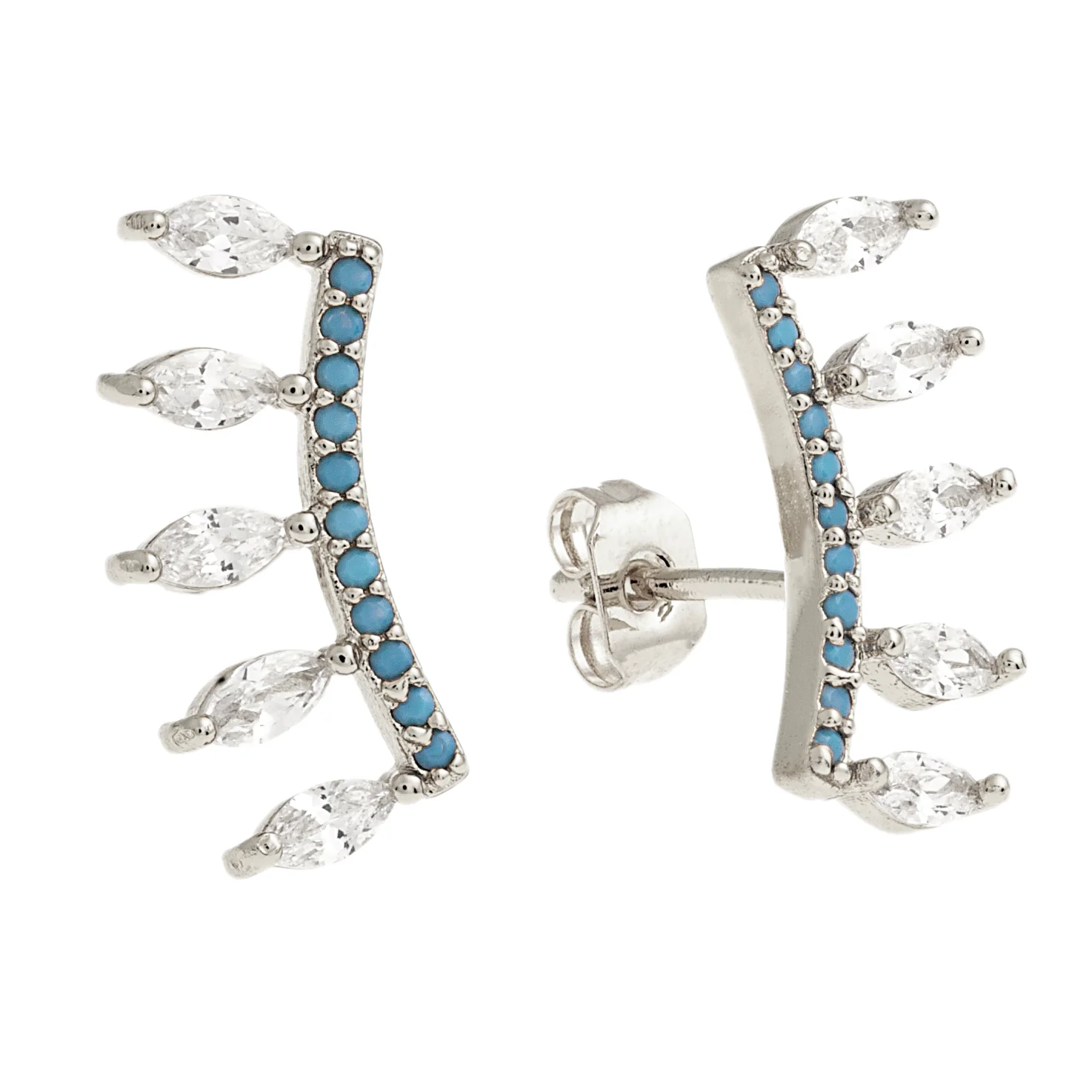 Elegant Confetti Women's 18K White Gold Plated CZ Simulated Turquoise Boho Marquis Fringe Earrings 18k White Gold