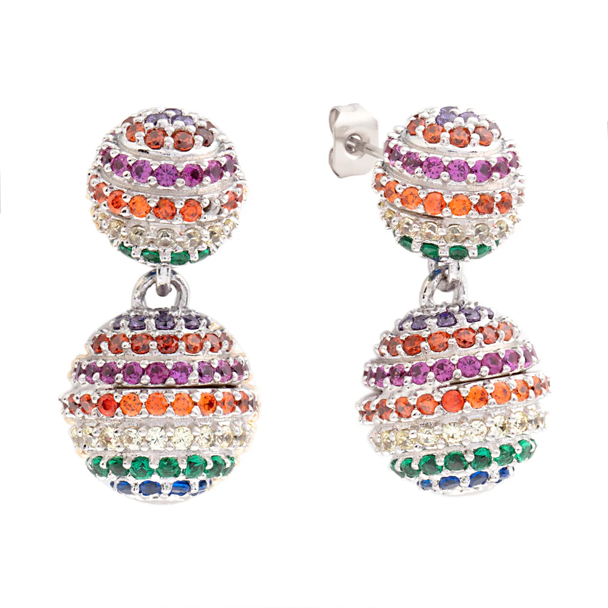 Elegant Confetti Women's 18K White Gold Plated Rainbow CZ Simulated Diamond Pave Ball Drop Statement Earrings 18k White Gold