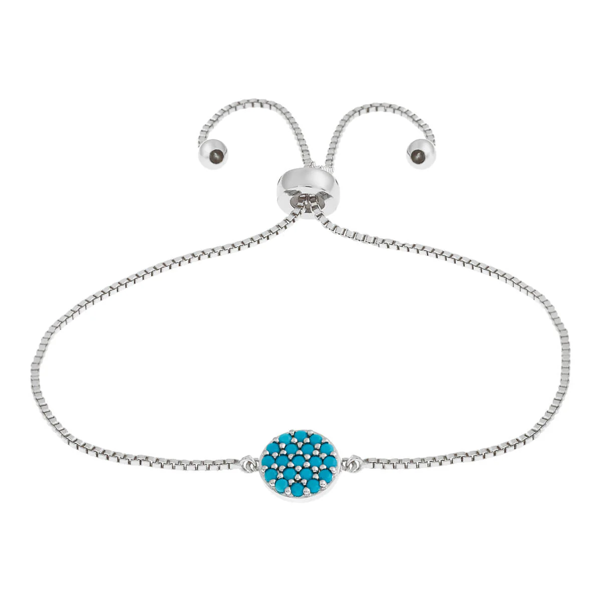 Elegant Confetti Women's 18K White Gold Plated Simulated Turquoise Circle Adjustable Bolo Bracelet 18k White Gold