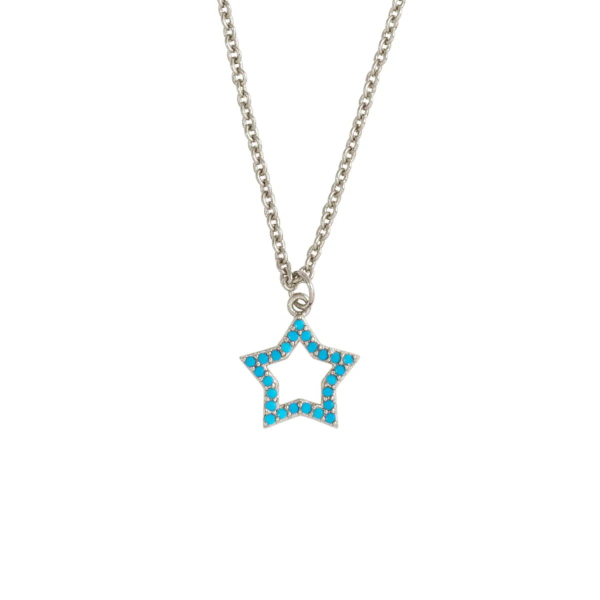 Elegant Confetti Women's 18K White Gold Plated Simulated Turquoise Star Pendant Necklace 18k White Gold