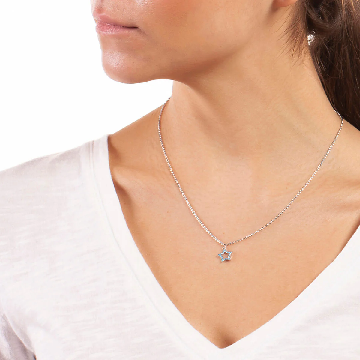 Elegant Confetti Women's 18K White Gold Plated Simulated Turquoise Star Pendant Necklace 18k White Gold - Image 2