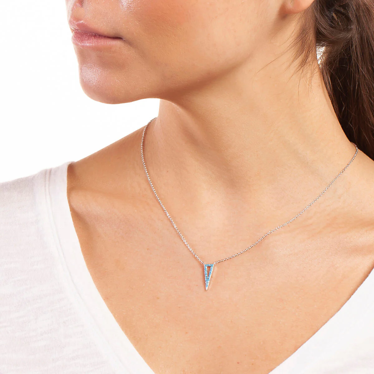 Elegant Confetti Women's 18K White Gold Plated Simulated Turquoise Triangle Pendant Necklace 18k White Gold - Image 2