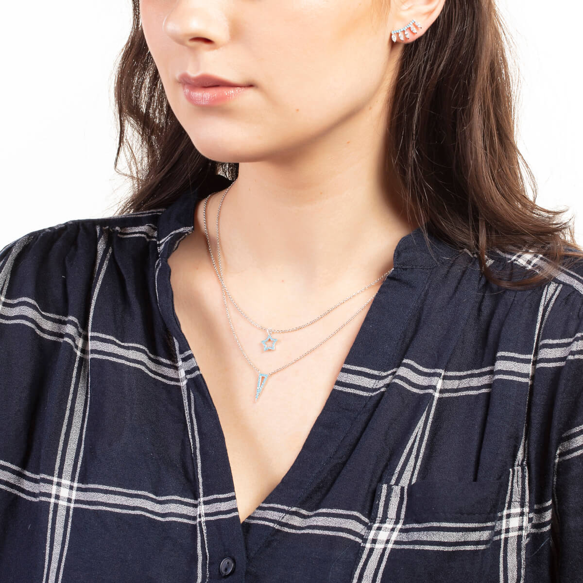 Elegant Confetti Women's 18K White Gold Plated Simulated Turquoise Triangle Pendant Necklace 18k White Gold - Image 3
