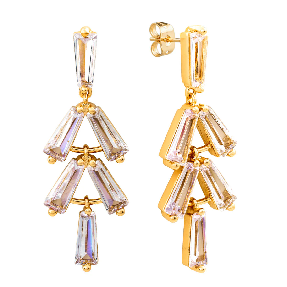 Elegant Confetti Women's 18K Yellow Gold Plated CZ Simulated Baguette Diamond Dangle Earrings 18k Yellow Gold
