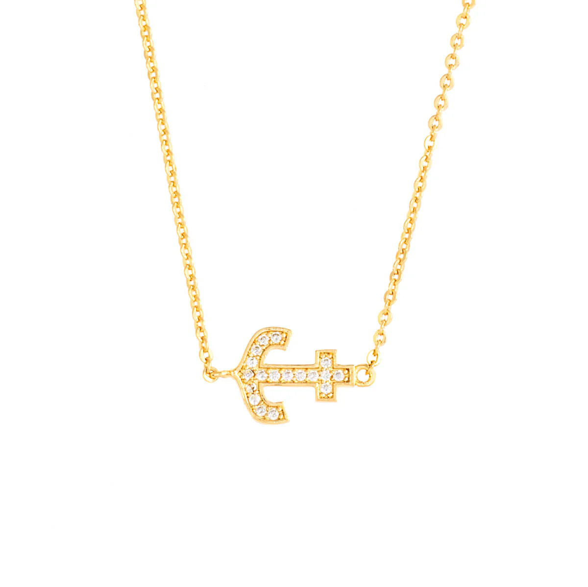 Elegant Confetti Women's 18K Yellow Gold Plated CZ Simulated Diamond Anchor Pendant Necklace 18k Yellow Gold