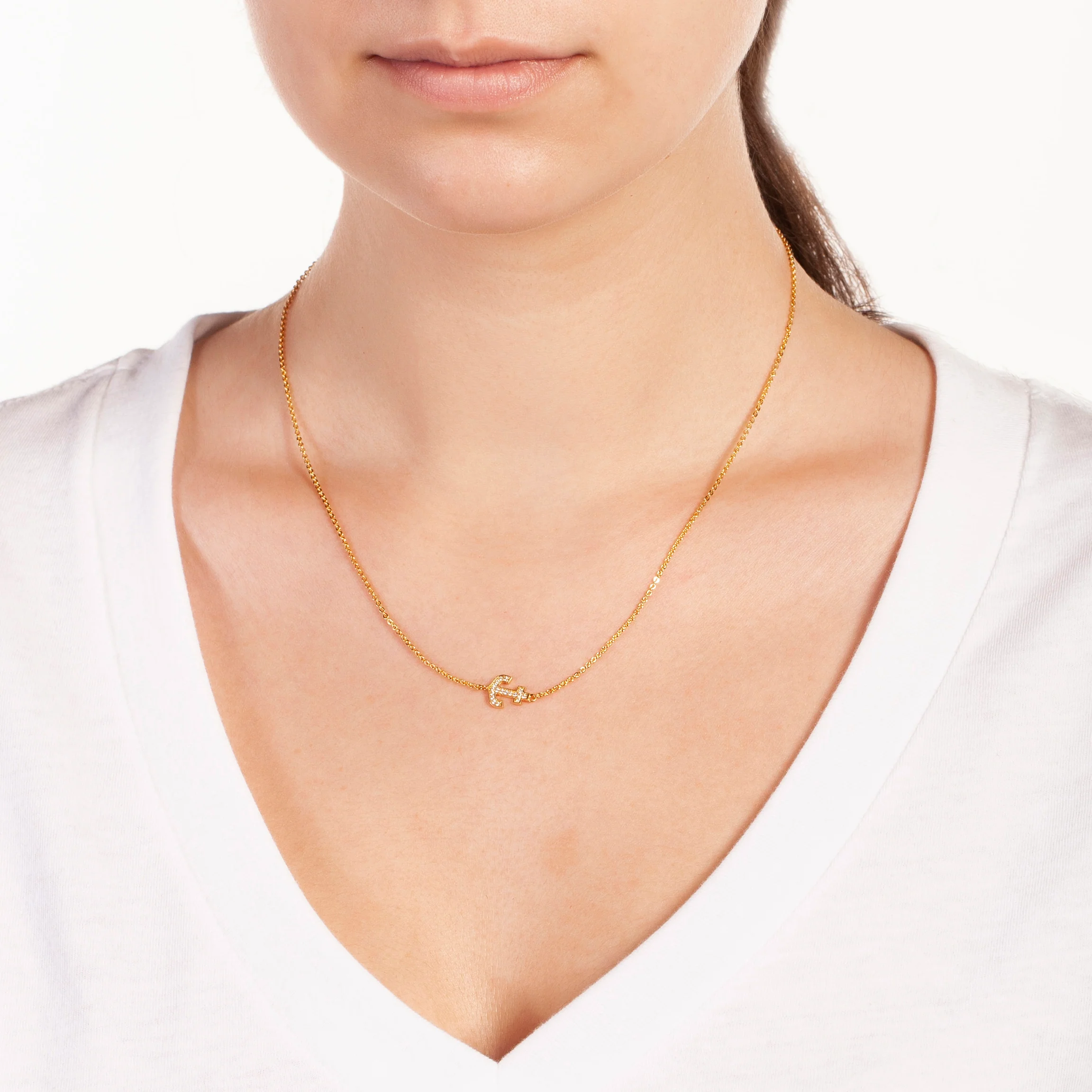 Elegant Confetti Women's 18K Yellow Gold Plated CZ Simulated Diamond Anchor Pendant Necklace 18k Yellow Gold - Image 2