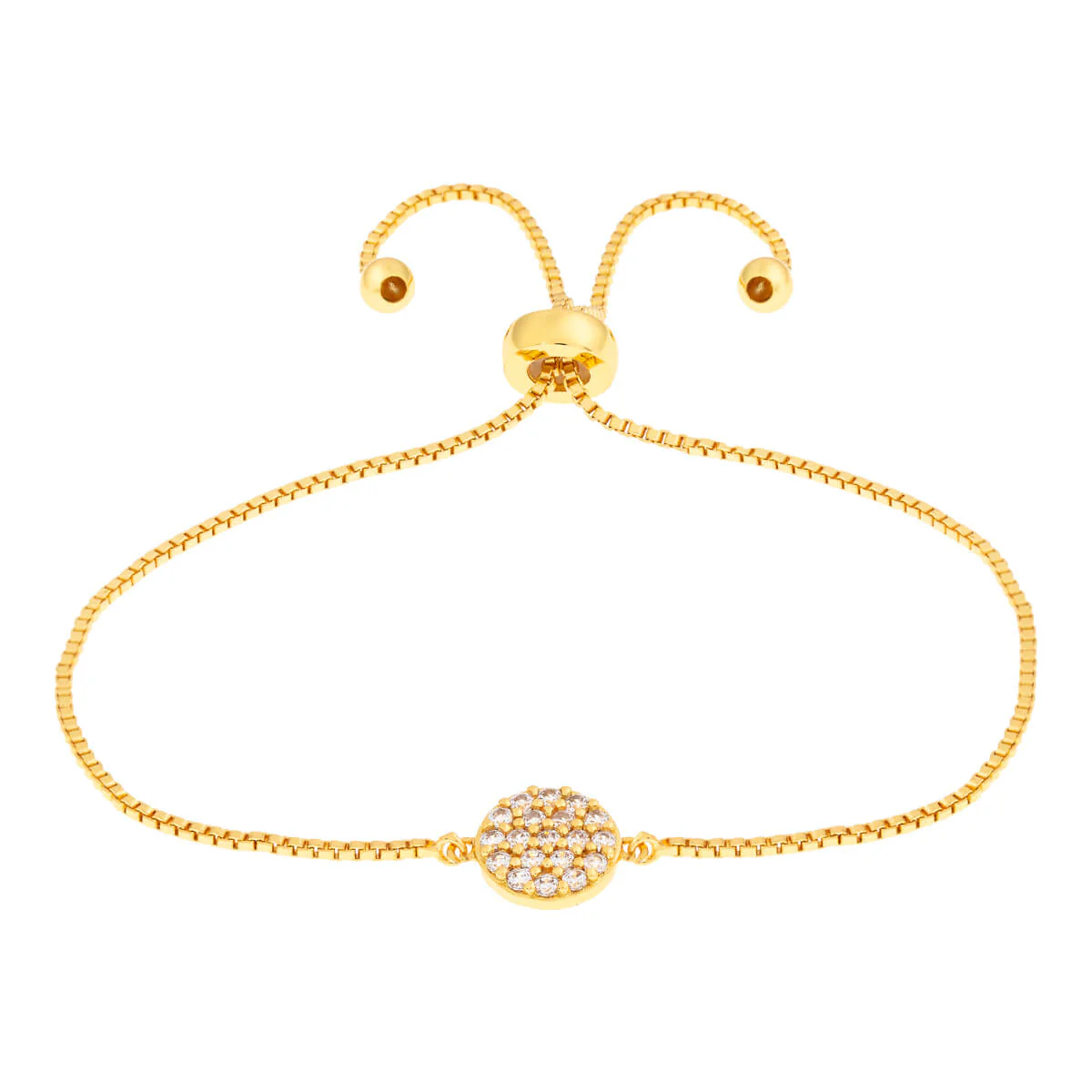 Elegant Confetti Women's 18K Yellow Gold Plated CZ Simulated Diamond Circle Adjustable Bolo Bracelet 18k Yellow Gold
