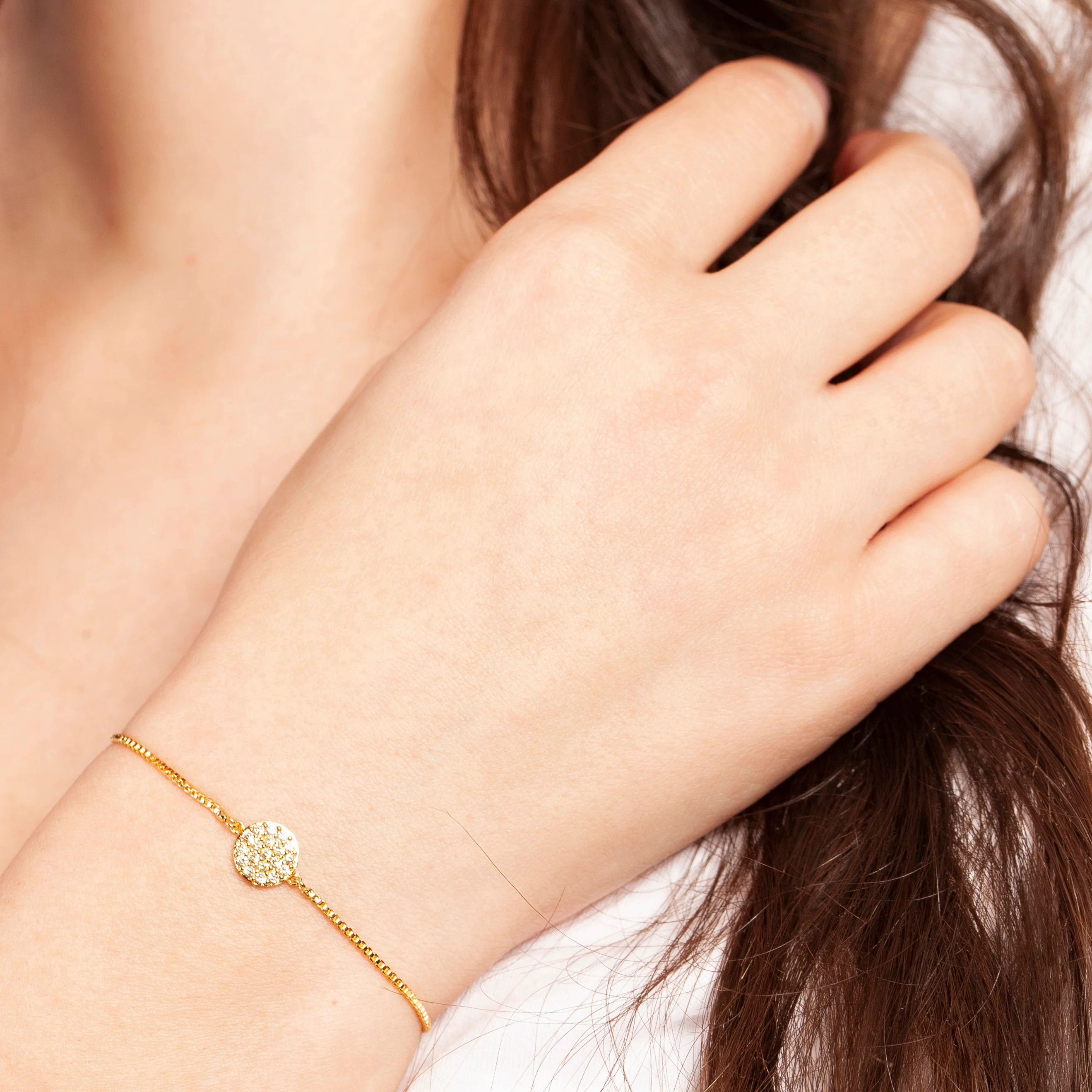 Elegant Confetti Women's 18K Yellow Gold Plated CZ Simulated Diamond Circle Adjustable Bolo Bracelet 18k Yellow Gold - Image 2