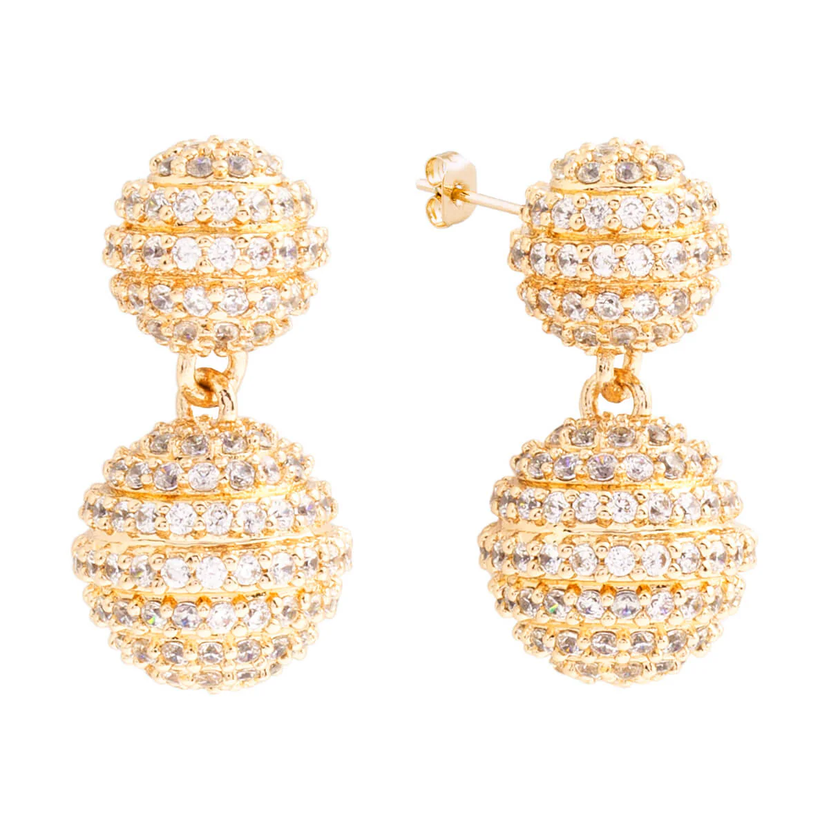 Elegant Confetti Women's 18K Yellow Gold Plated CZ Simulated Diamond Pave Ball Drop Statement Earrings 18k Yellow Gold