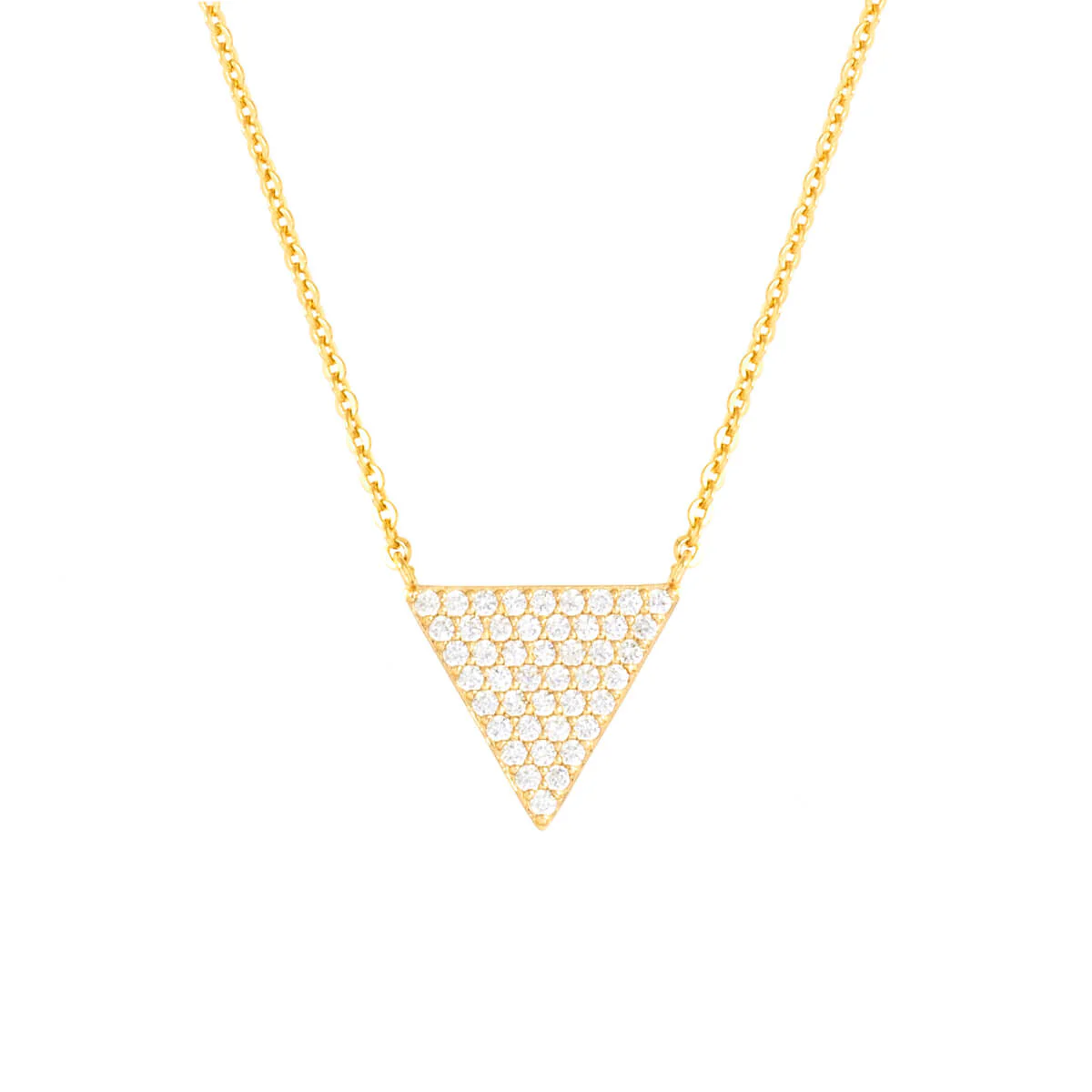Elegant Confetti Women's 18K Yellow Gold Plated CZ Simulated Diamond Pave Triangle Pendant Necklace 18k Yellow Gold