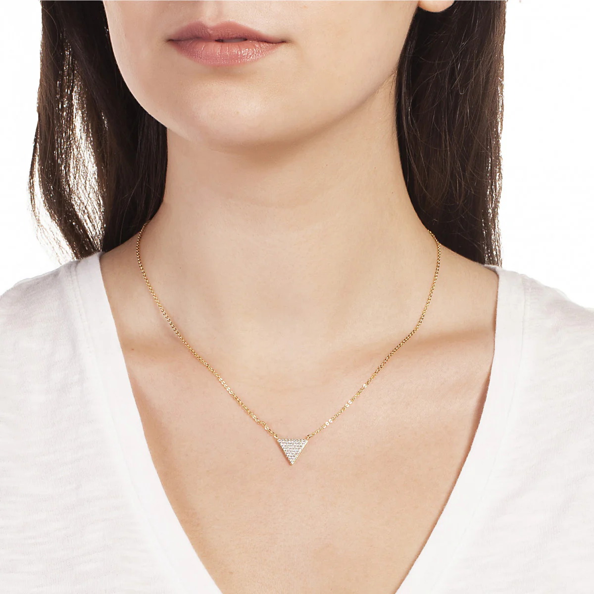Elegant Confetti Women's 18K Yellow Gold Plated CZ Simulated Diamond Pave Triangle Pendant Necklace 18k Yellow Gold - Image 2
