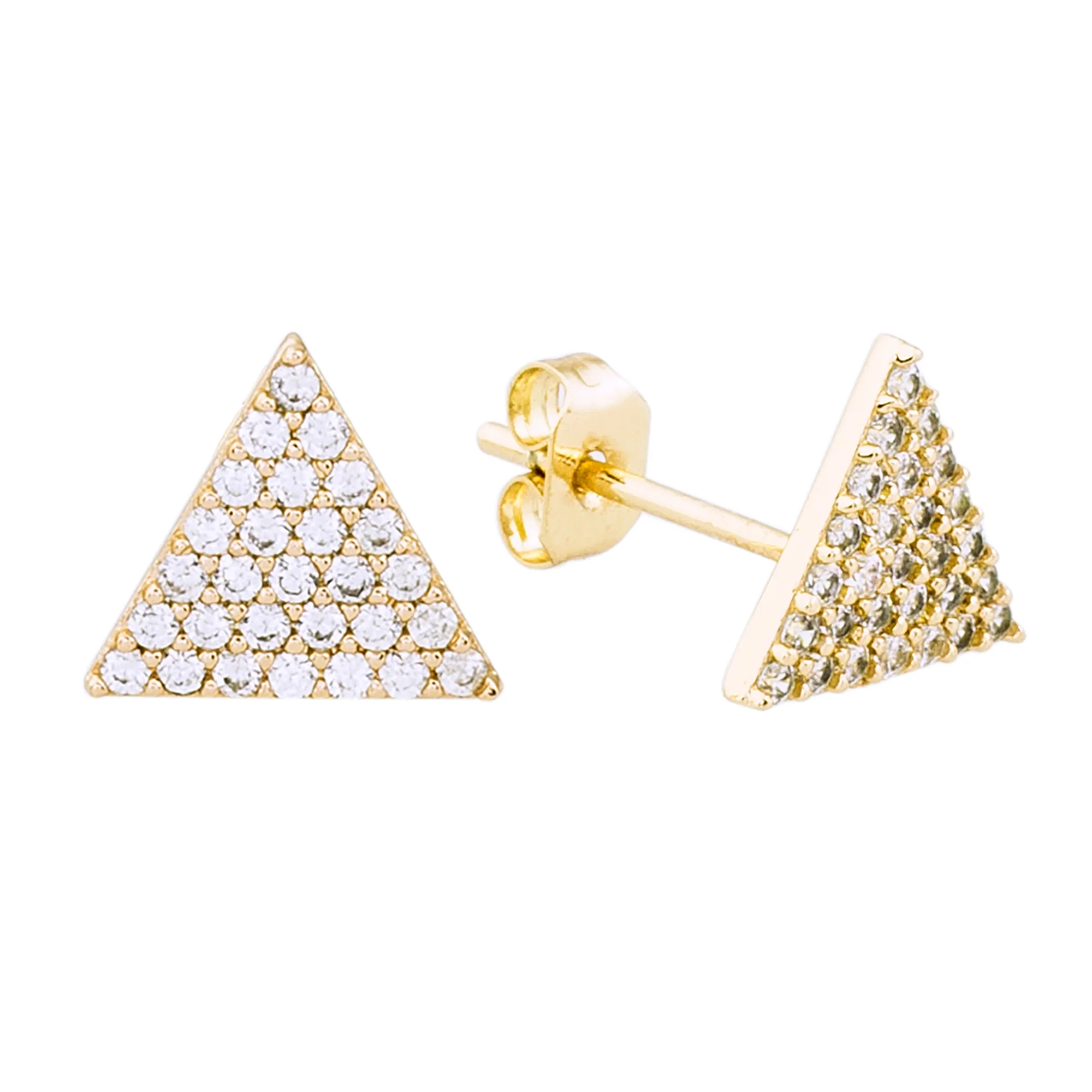 Elegant Confetti Women's 18K Yellow Gold Plated CZ Simulated Diamond Pave Triangle Stud Earrings 18k Yellow Gold