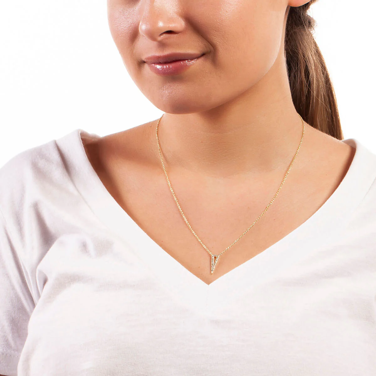 Elegant Confetti Women's 18K Yellow Gold Plated CZ Simulated Diamond Triangle Pendant Necklace 18k Yellow Gold - Image 2
