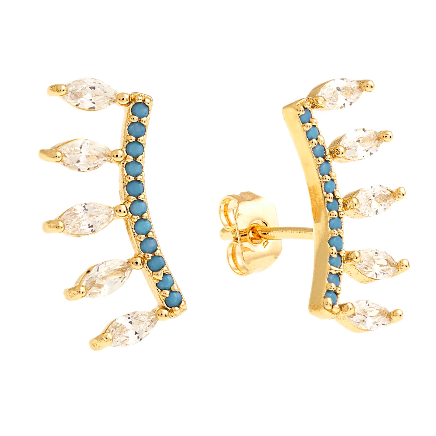 Elegant Confetti Women's 18K Yellow Gold Plated CZ Simulated Turquoise Boho Marquis Fringe Earrings 18k Yellow Gold