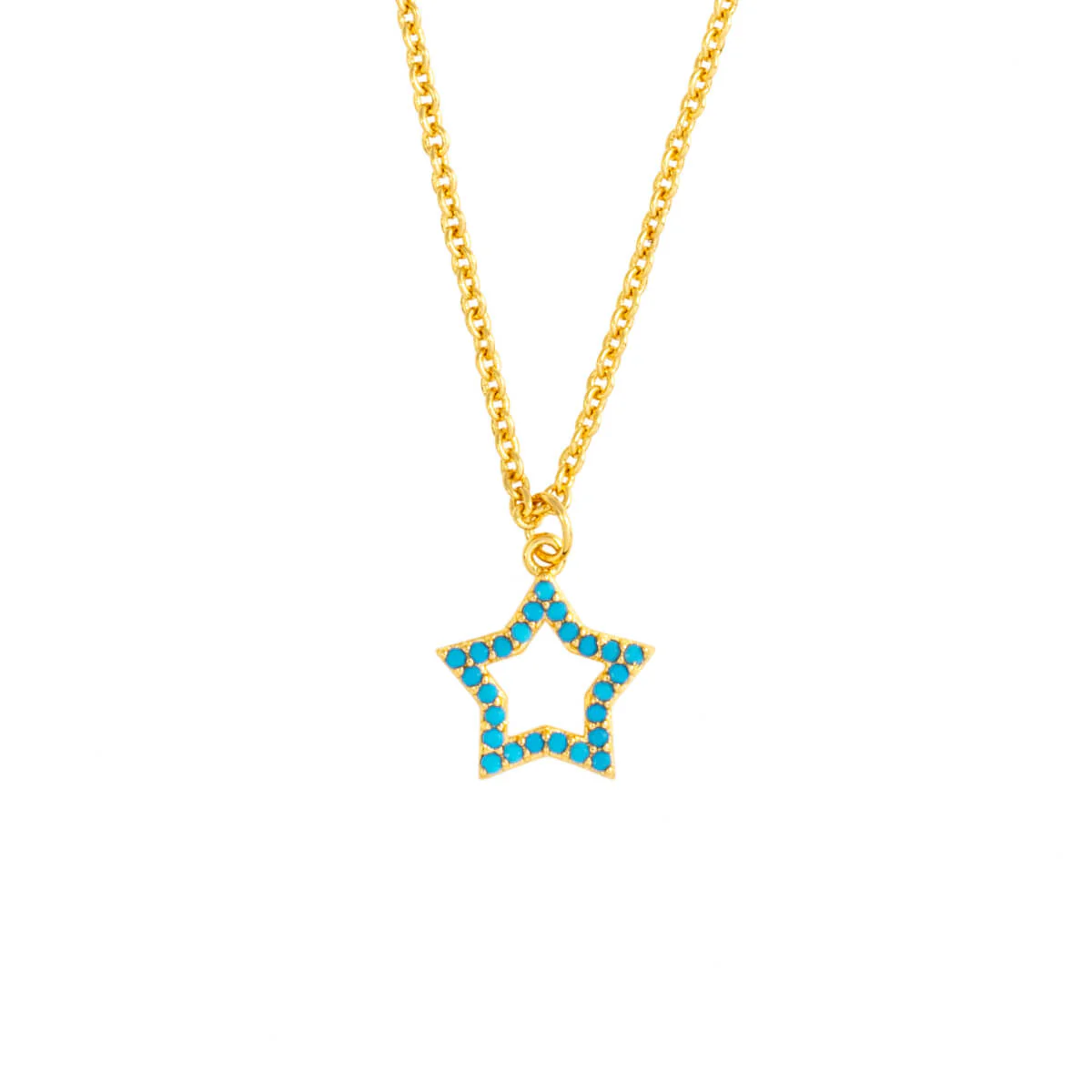 Elegant Confetti Women's 18K Yellow Gold Plated Simulated Turquoise Star Pendant Necklace 18k Yellow Gold