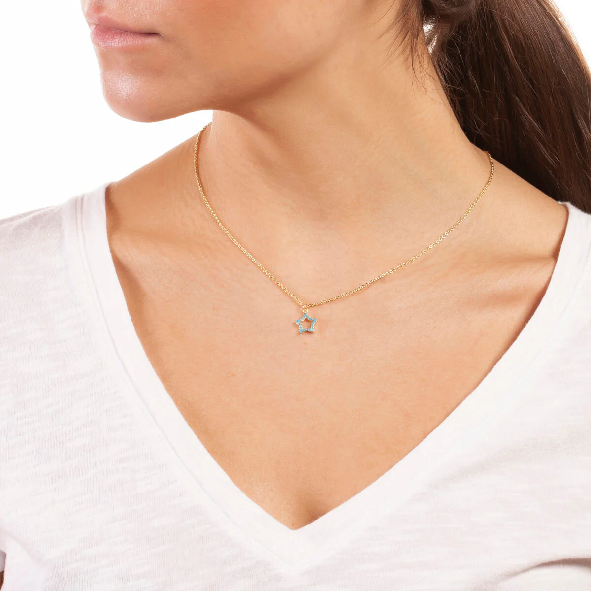 Elegant Confetti Women's 18K Yellow Gold Plated Simulated Turquoise Star Pendant Necklace 18k Yellow Gold - Image 2
