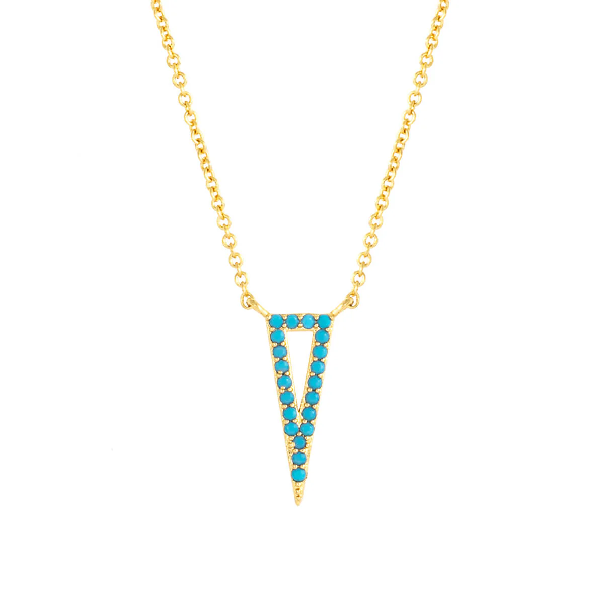 Elegant Confetti Women's 18K Yellow Gold Plated Simulated Turquoise Triangle Pendant Necklace 18k Yellow Gold