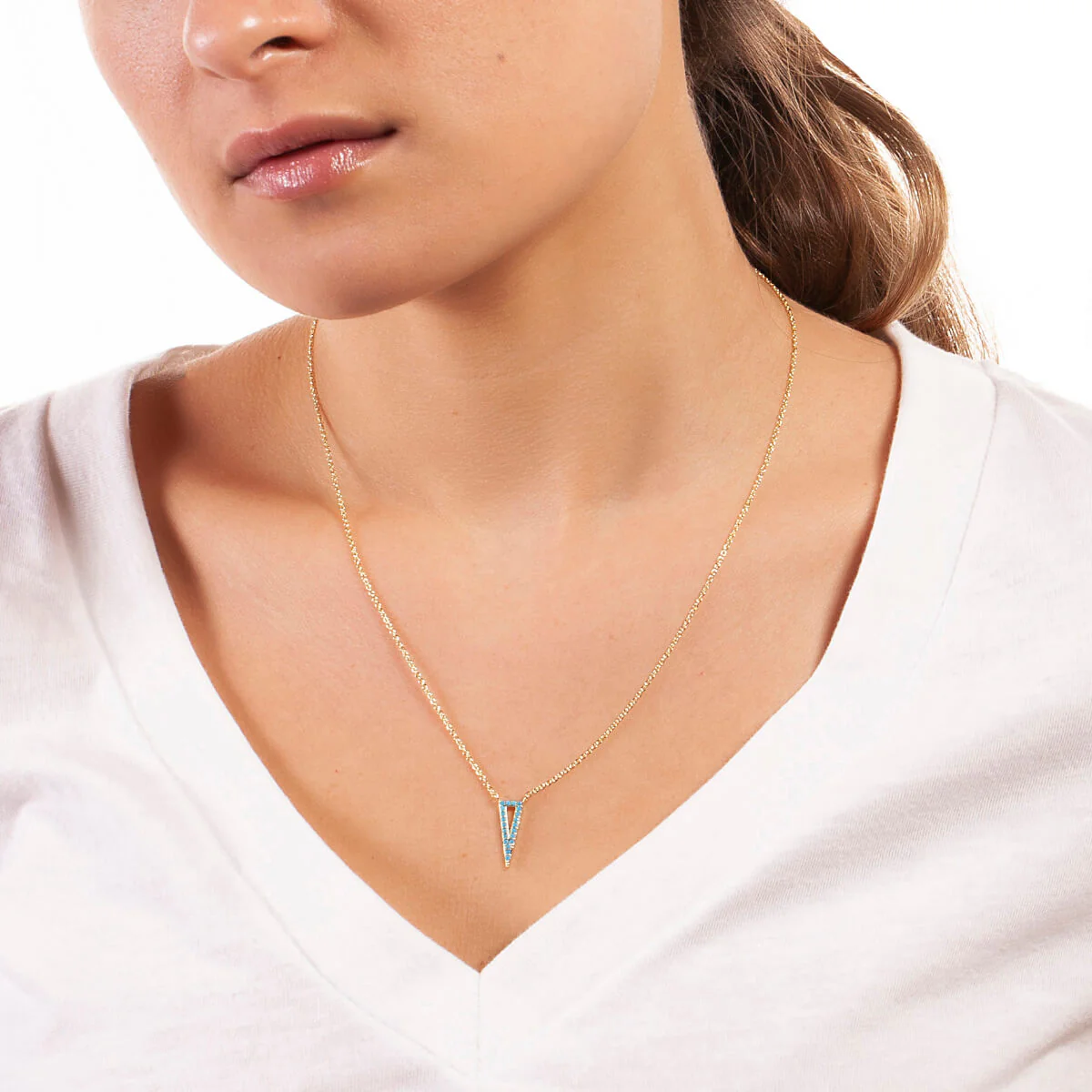 Elegant Confetti Women's 18K Yellow Gold Plated Simulated Turquoise Triangle Pendant Necklace 18k Yellow Gold - Image 2