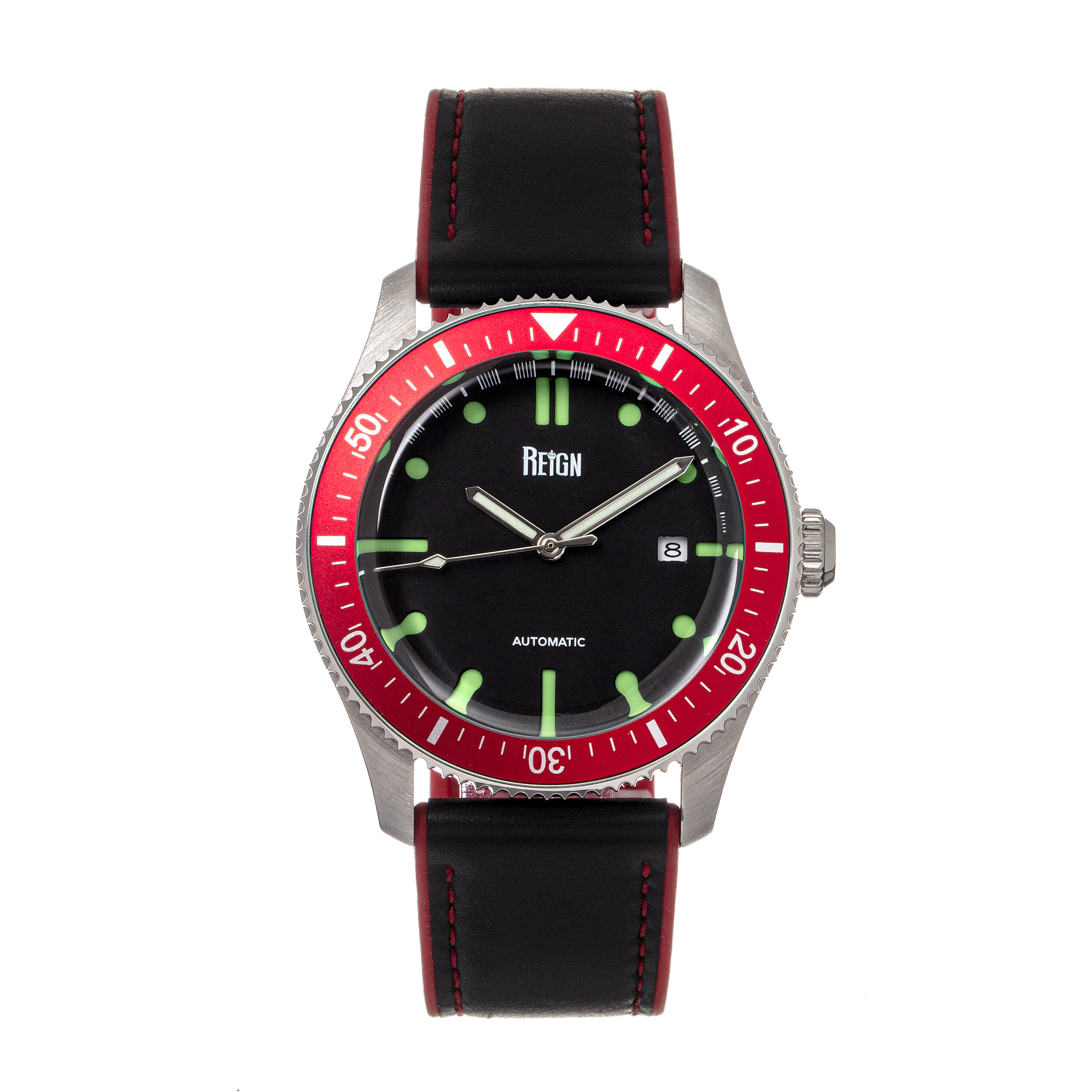 Elijah Automatic Watch W/Date Black/Red | Black Dial
