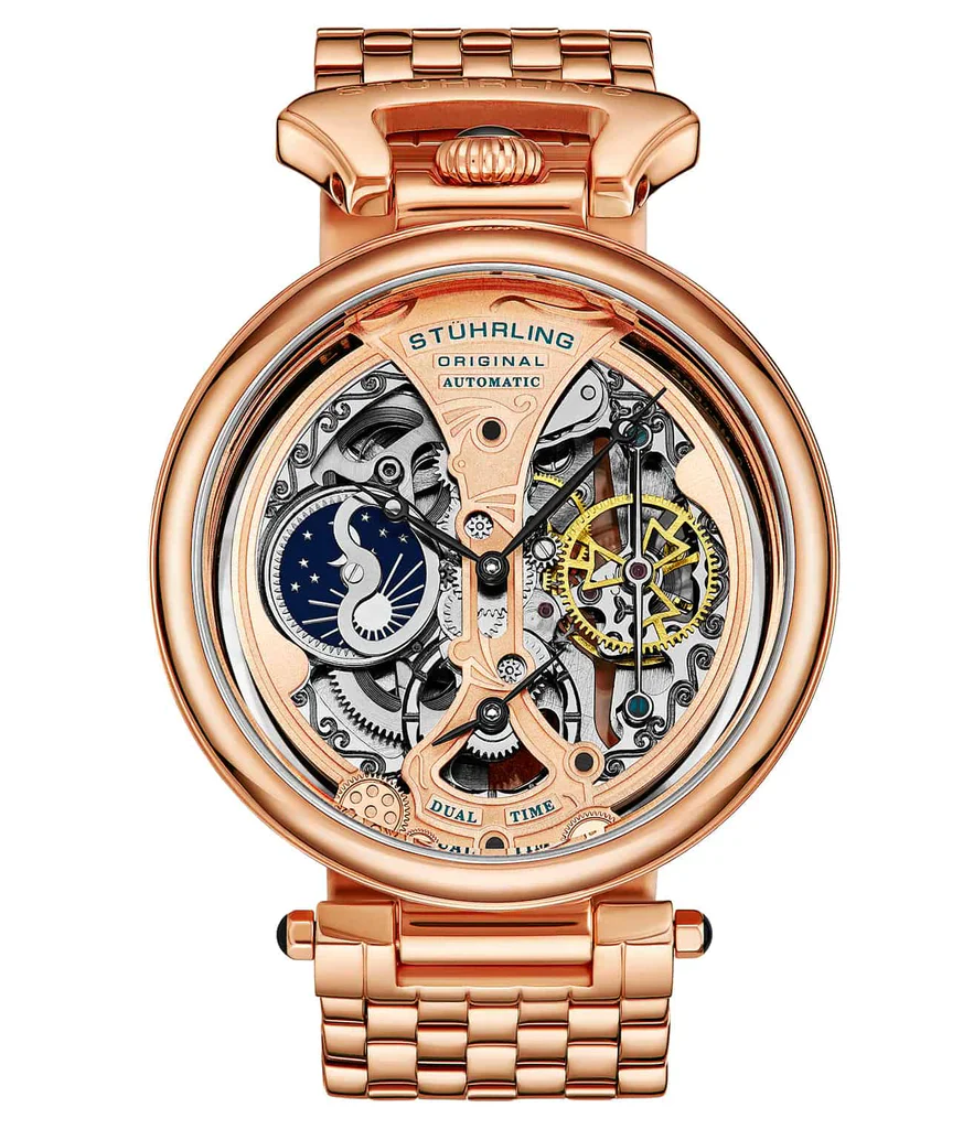 Emperor's Grandeur 4003 Dual Time Automatic 46mm Skeleton Rose/Stainless Steel | Rose / Salmon Dial