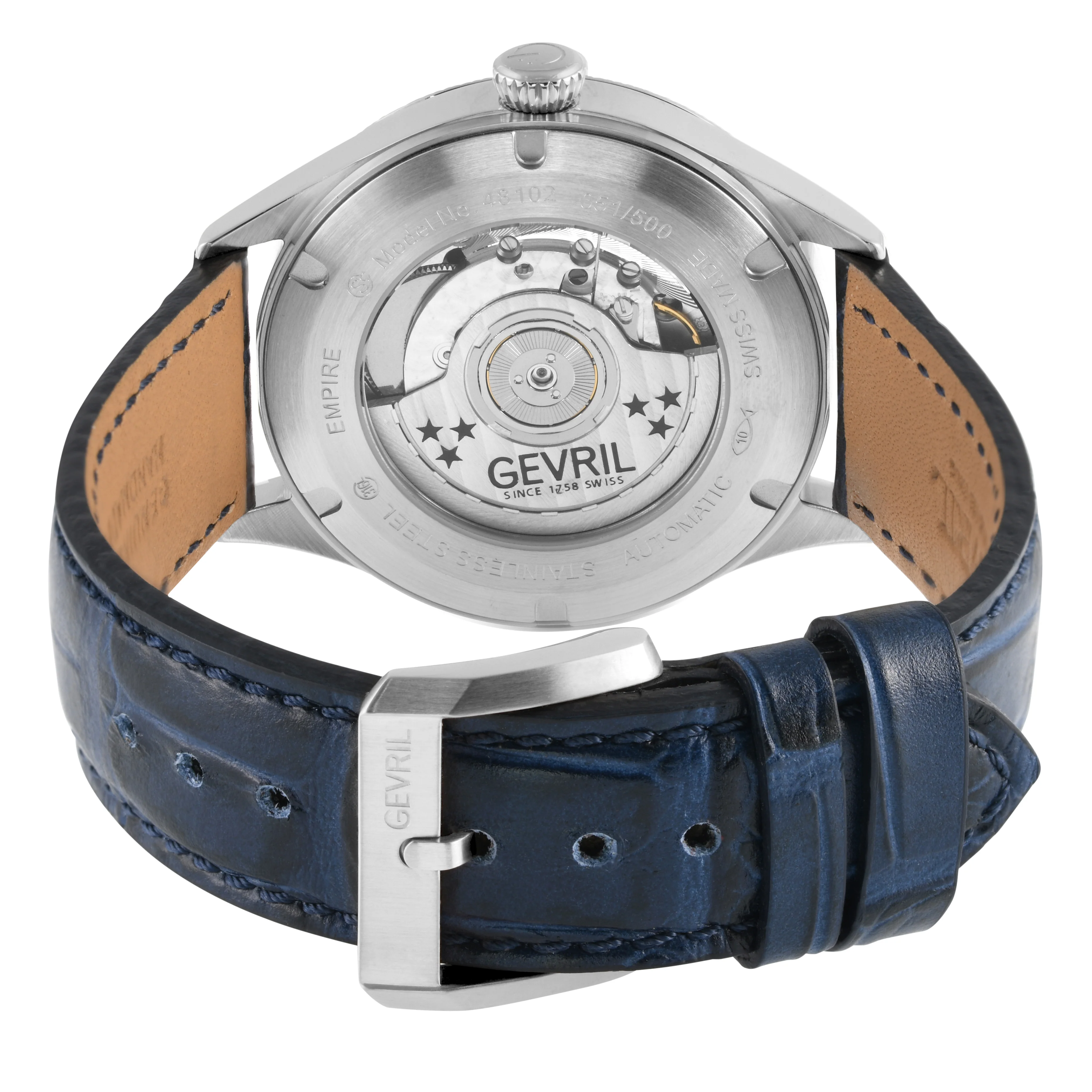 Empire Gevril Swiss Automatic, ETA 2895, Blue Dial,  Genuine Handmade Italian Blue Leather | Blue Dial - Image 3