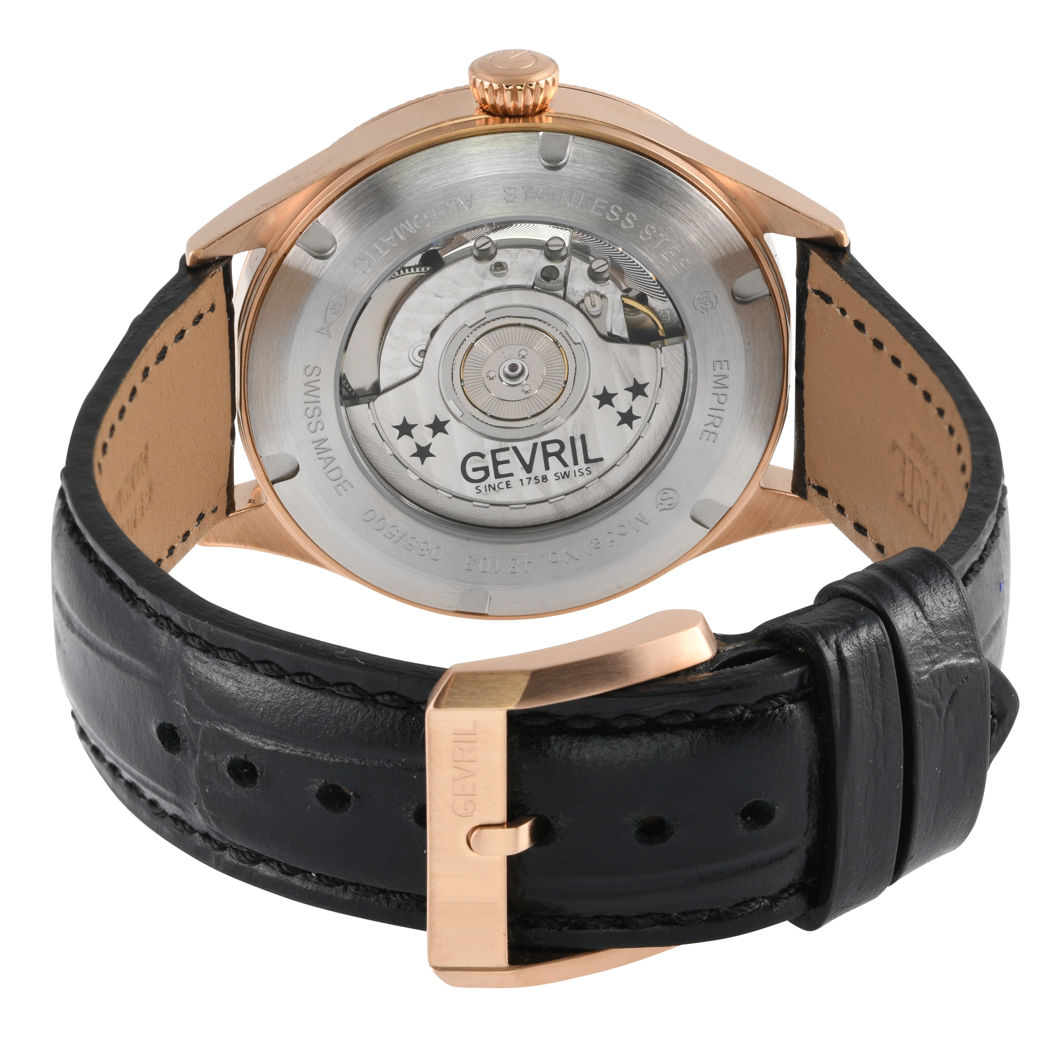 Empire Gevril Swiss Automatic, ETA 2895, Black Dial,  Genuine Handmade Italian Black Leather | Black Dial - Image 3