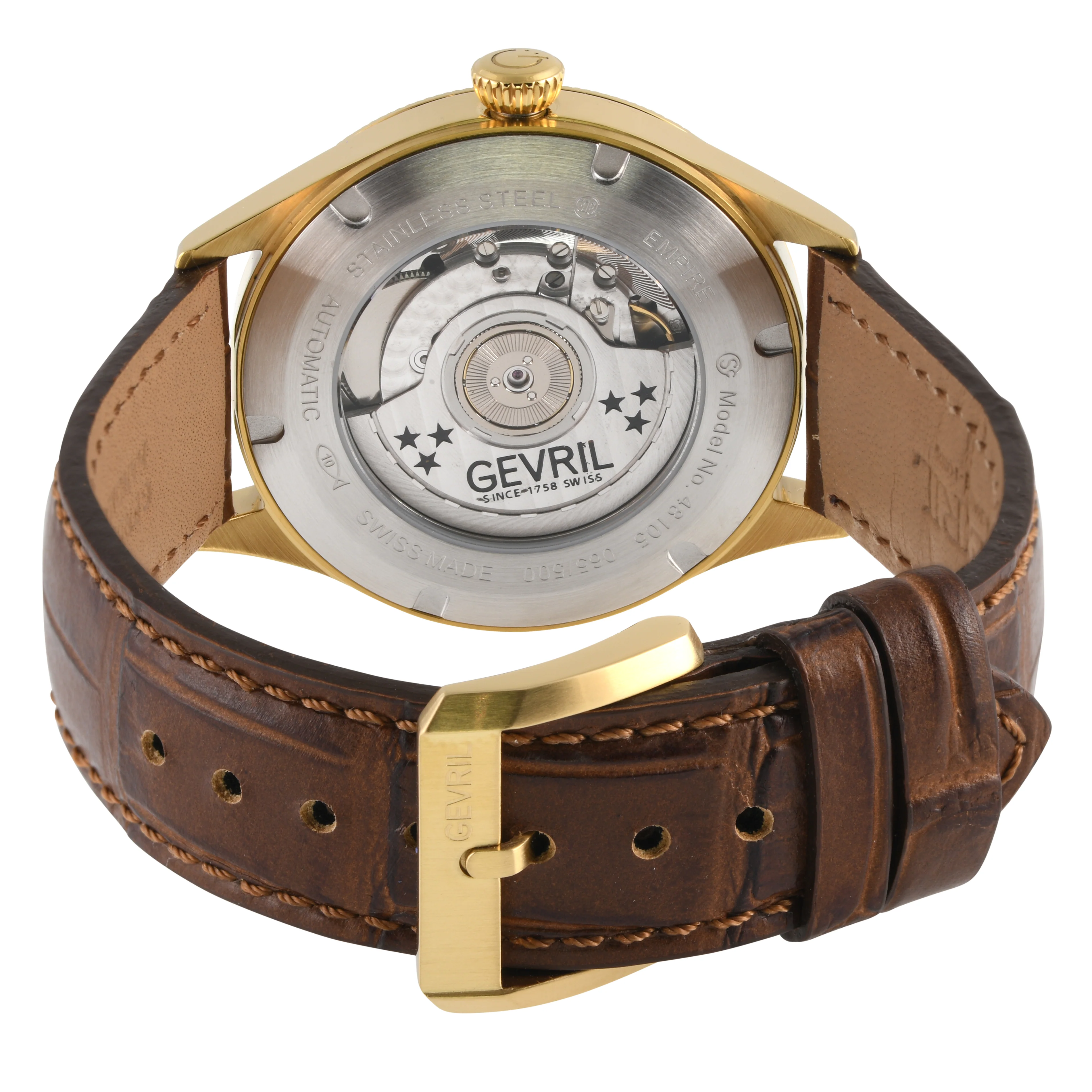 Empire Gevril Swiss Automatic, ETA 2895, White Dial,  Genuine Handmade Italian Brown Leather | White Dial - Image 3
