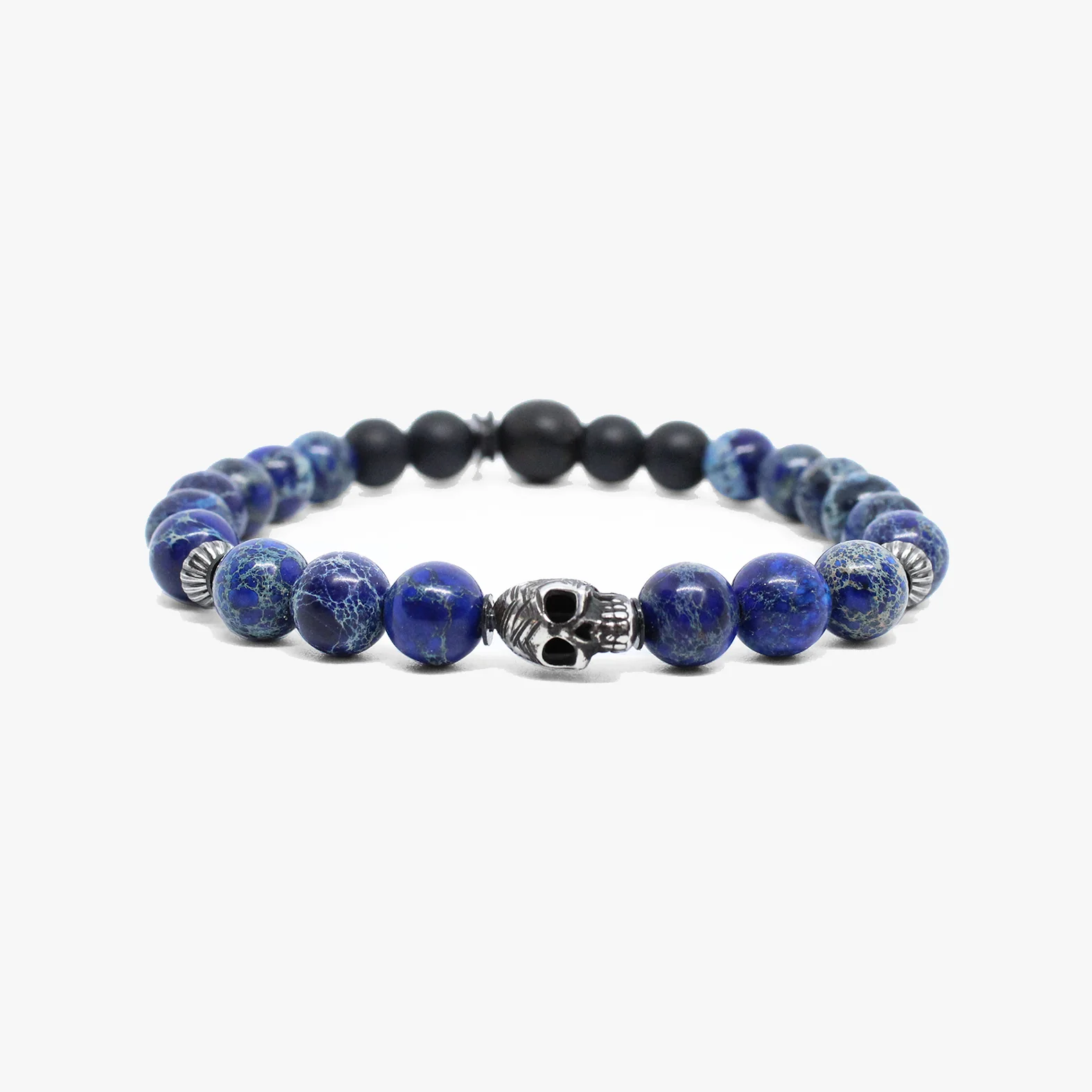 Etched sterling skull, blue sea sediment M (7.25" Wrist) |  Dial - Image 2
