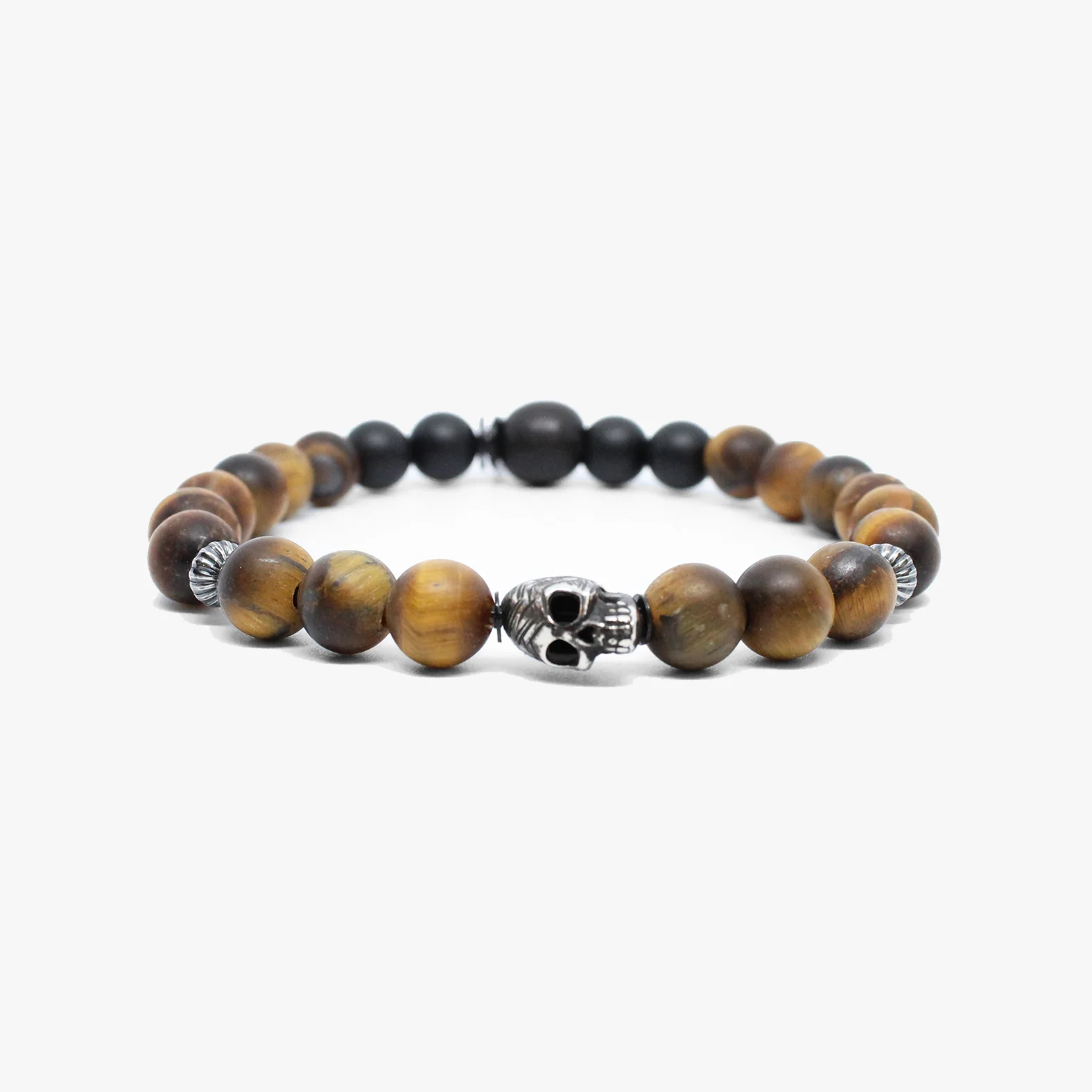 Etched sterling skull, matte yellow tiger eye M (7.25" Wrist) |  Dial - Image 2