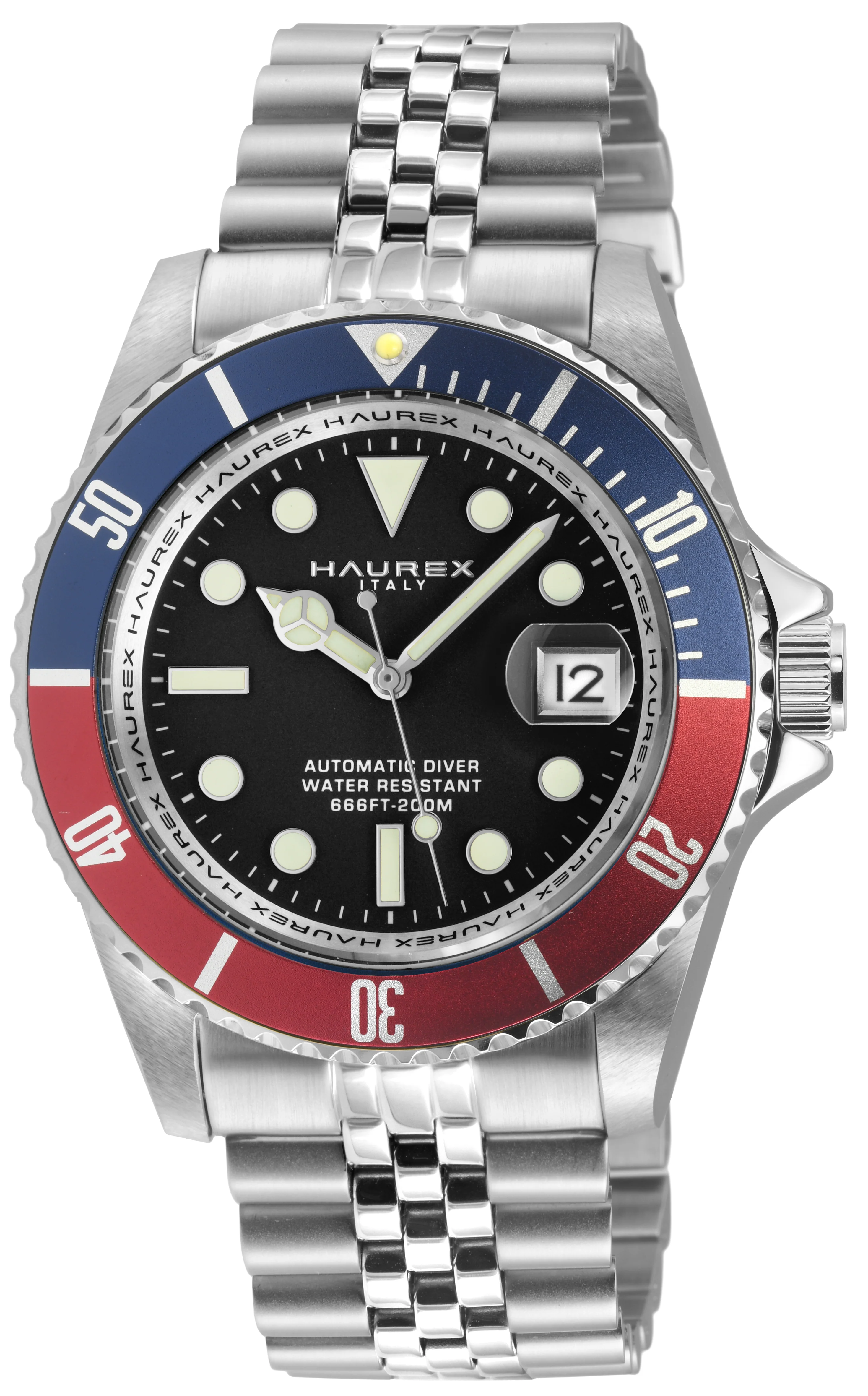 Eterno SS Case, Blue/Red Bezel, Black Dial, 316L Itainless Steel Bracelet | Black Dial