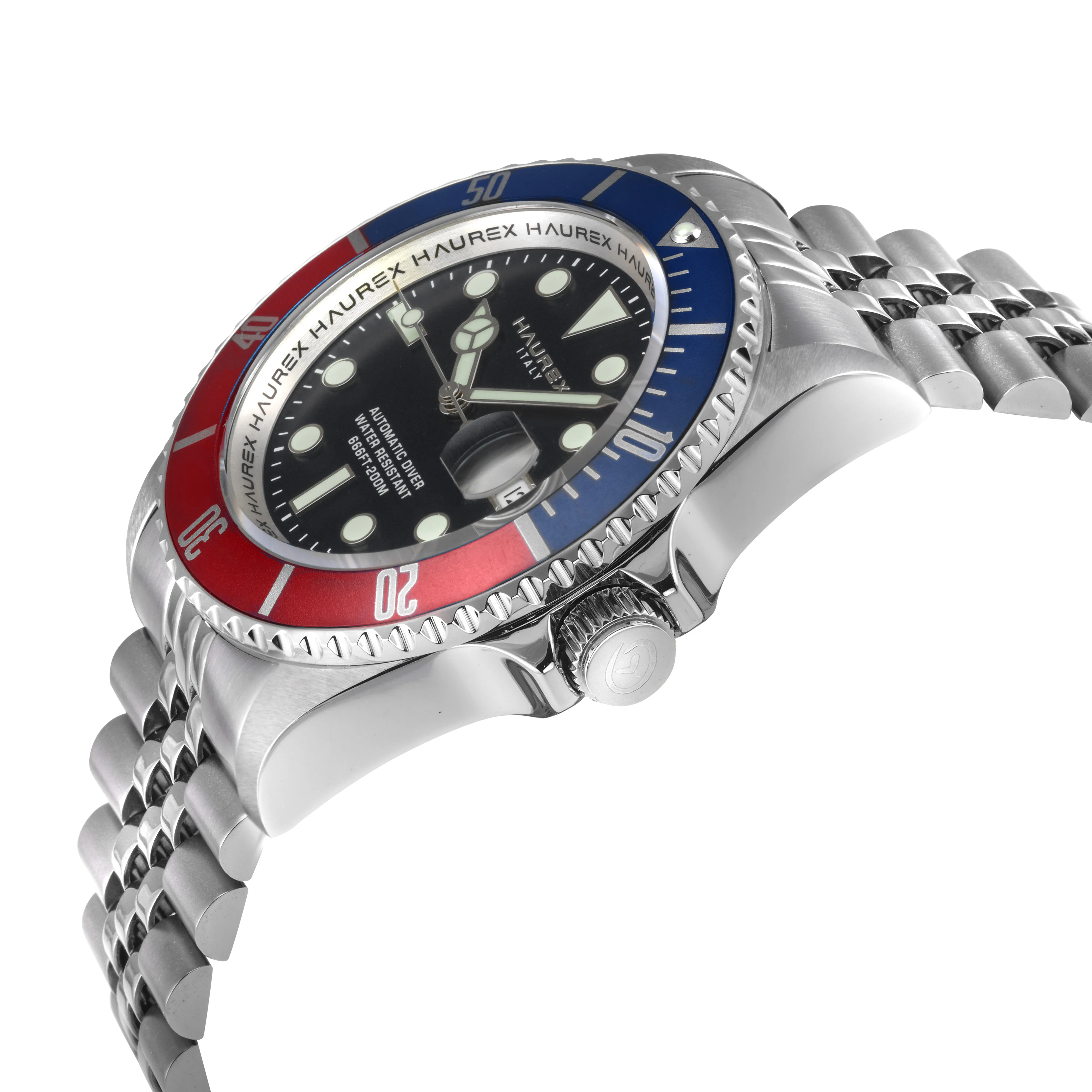 Eterno SS Case, Blue/Red Bezel, Black Dial, 316L Itainless Steel Bracelet | Black Dial - Image 2