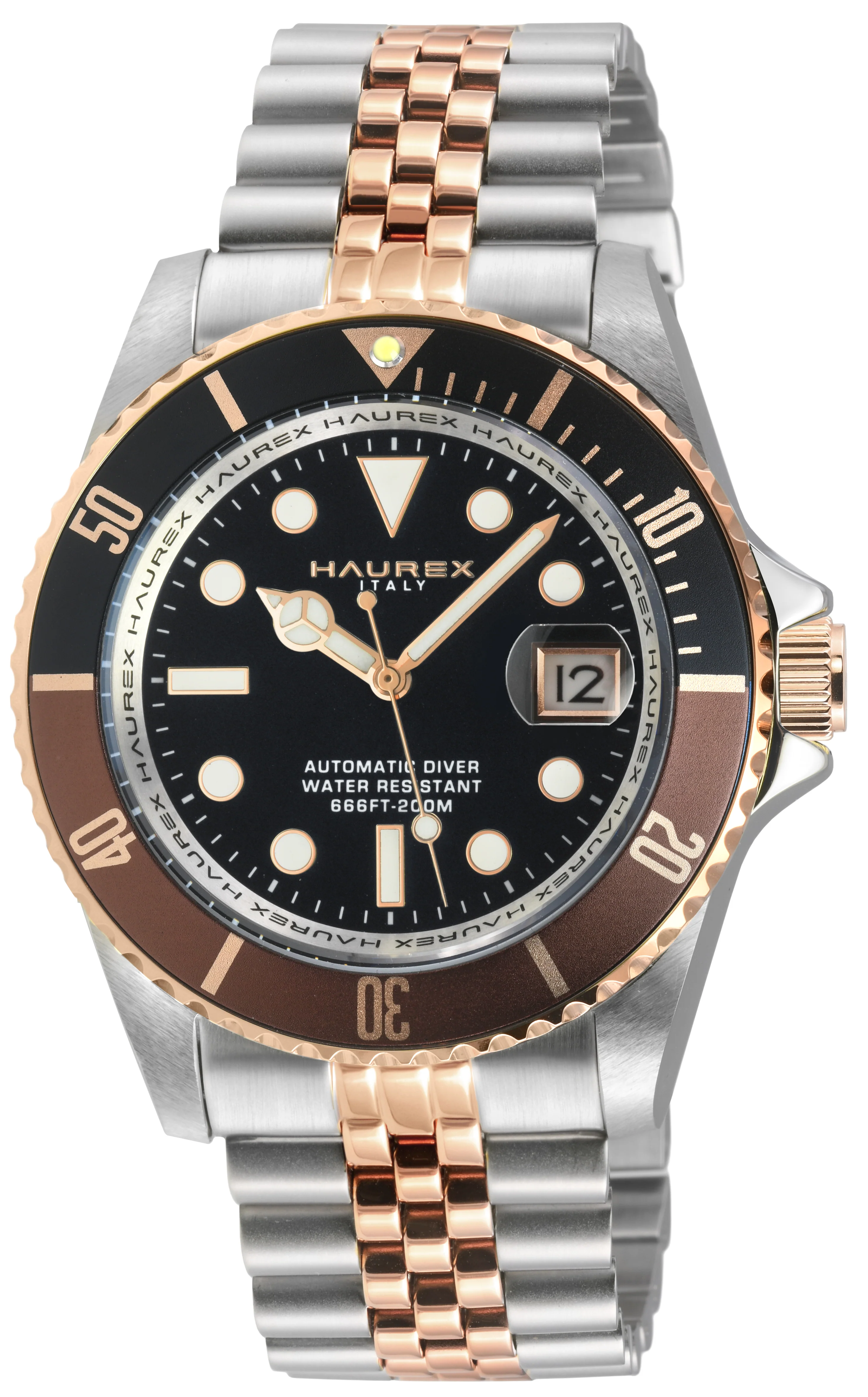 Eterno SS/IPRG Case, Black/Brown Bezel, Black Dial, SS/IPRG Two toned Stainless Steel Bracelet | Black Dial