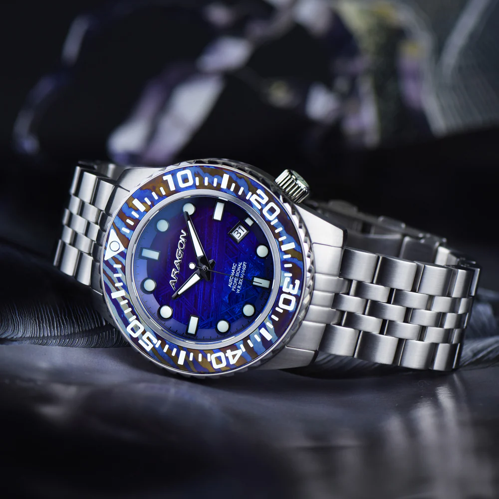 EVO Meteorite Swiss Automatic Limited Edition Titanium Damascus Bezel - Blue | Dark Blue Dial - Image 3