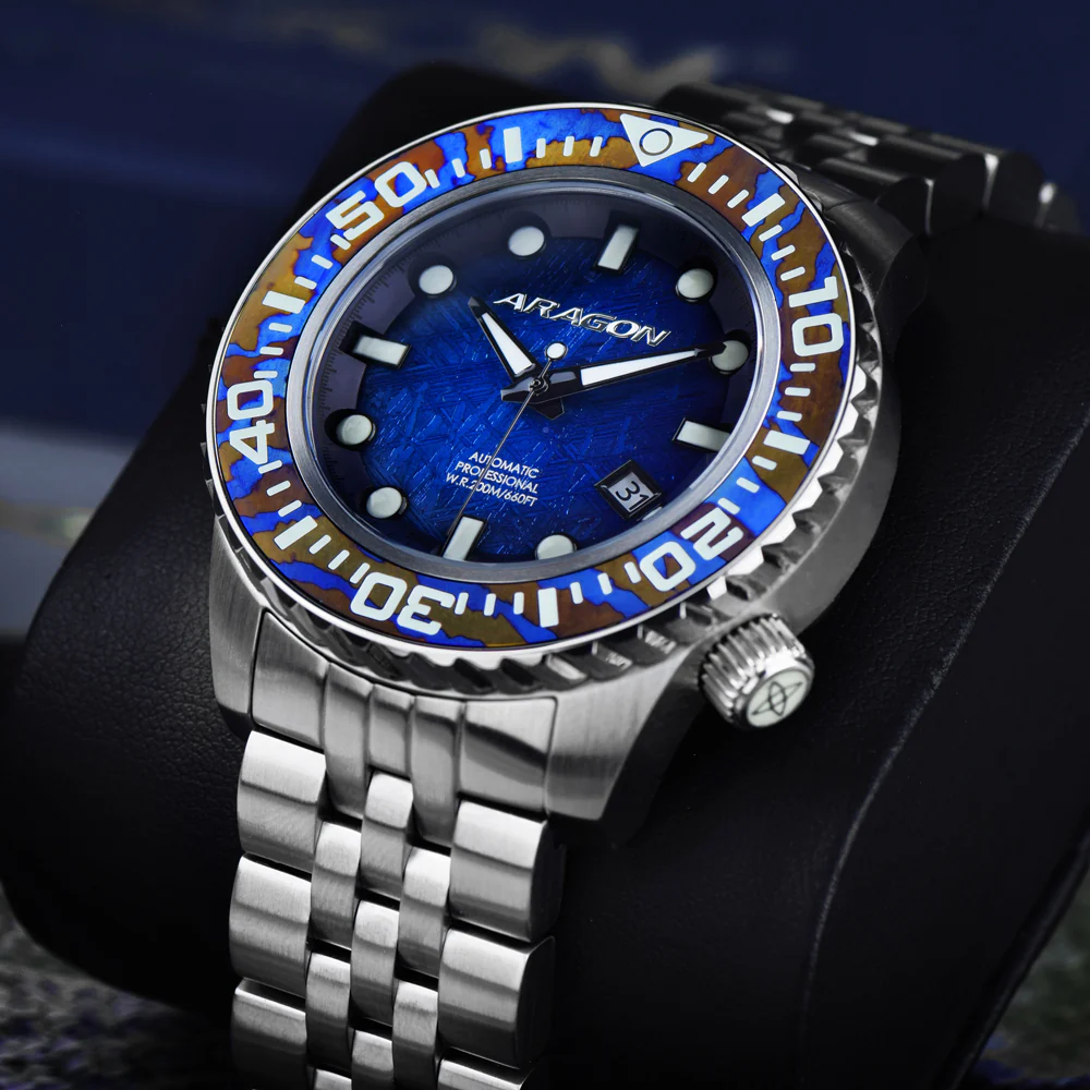 EVO Meteorite Swiss Automatic Limited Edition Titanium Damascus Bezel - Blue | Dark Blue Dial - Image 4