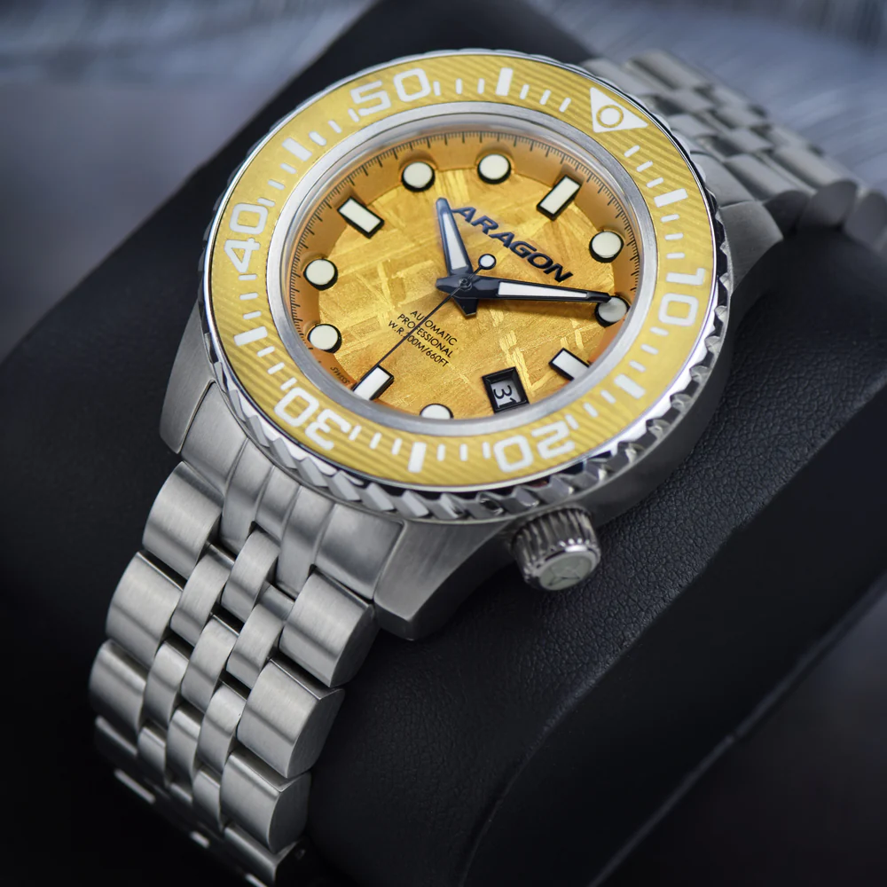 EVO Meteorite Swiss Automatic Limited Edition Titanium Damascus Bezel - Gold | Gold Dial - Image 4