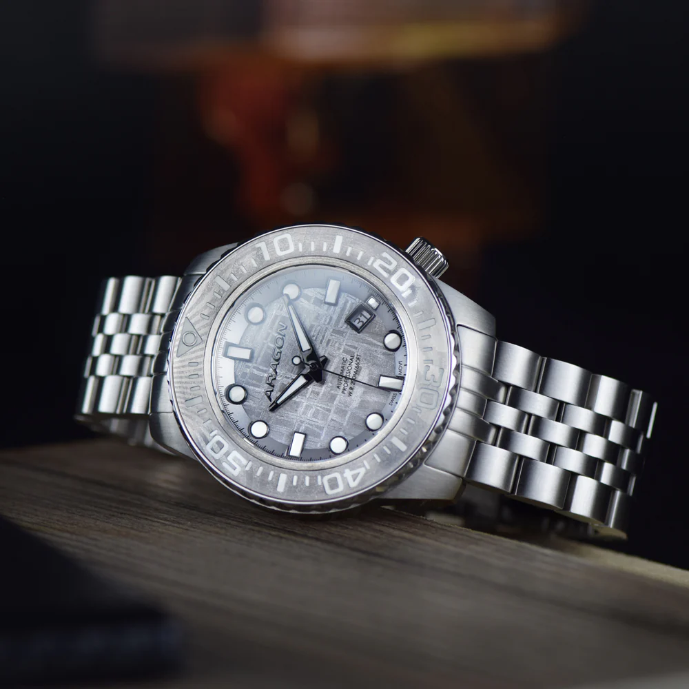 EVO Meteorite Swiss Automatic Limited Edition Titanium Damascus Bezel - Silver | Silver Dial - Image 3