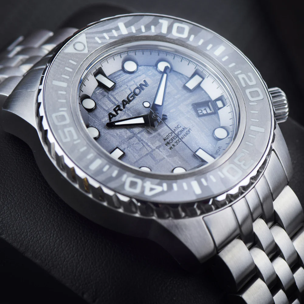 EVO Meteorite Swiss Automatic Limited Edition Titanium Damascus Bezel - Silver | Silver Dial - Image 4